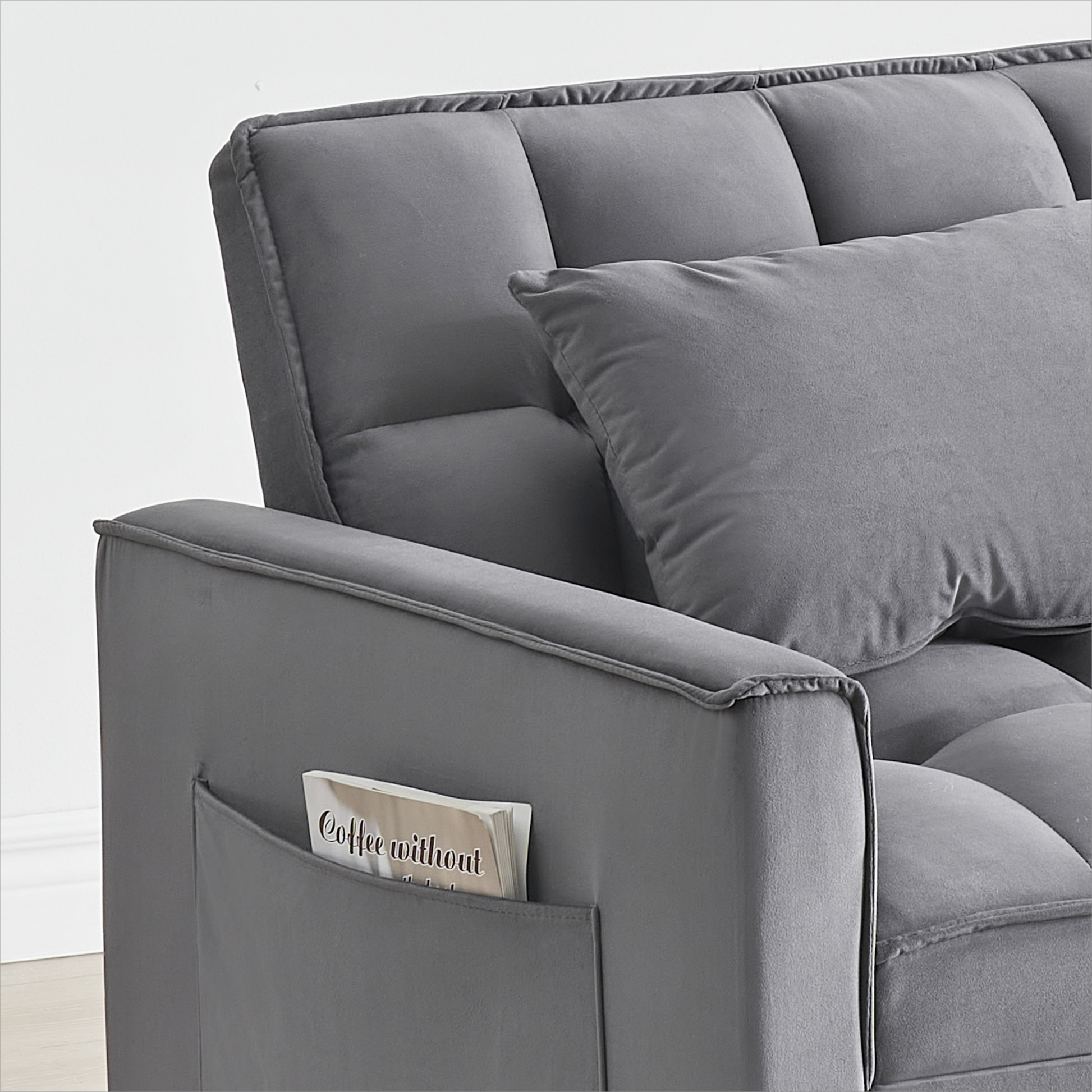 Sofa Bed Chair 3 In 1 Convertible, Recliner, Single Recliner, Suitable For Small Spaces With Adjustable Back Black Dark Grey Dark Grey Light Brown Velvet Wood Primary Living Space Loose Back