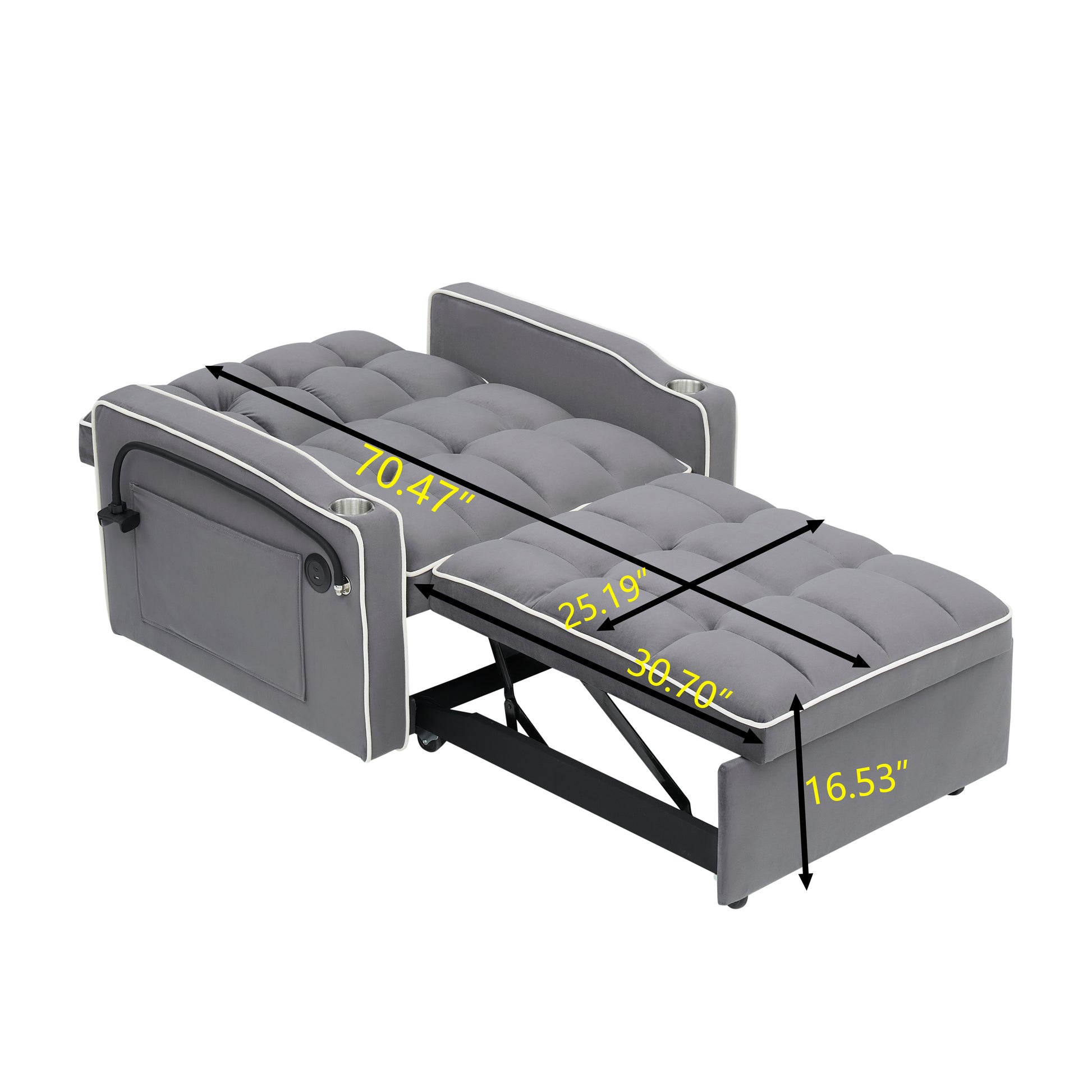 1 Versatile Foldable Sofa Bed In 3 Lengths, Modern Sofa Sofa Sofa Velvet Pull Out Bed, Adjustable Back And With Usb Port And Ashtray And Swivel Phone Stand Dark Grey Dark Gray Light Brown Velvet Wood Primary Living Space Cushion Back Light Duty