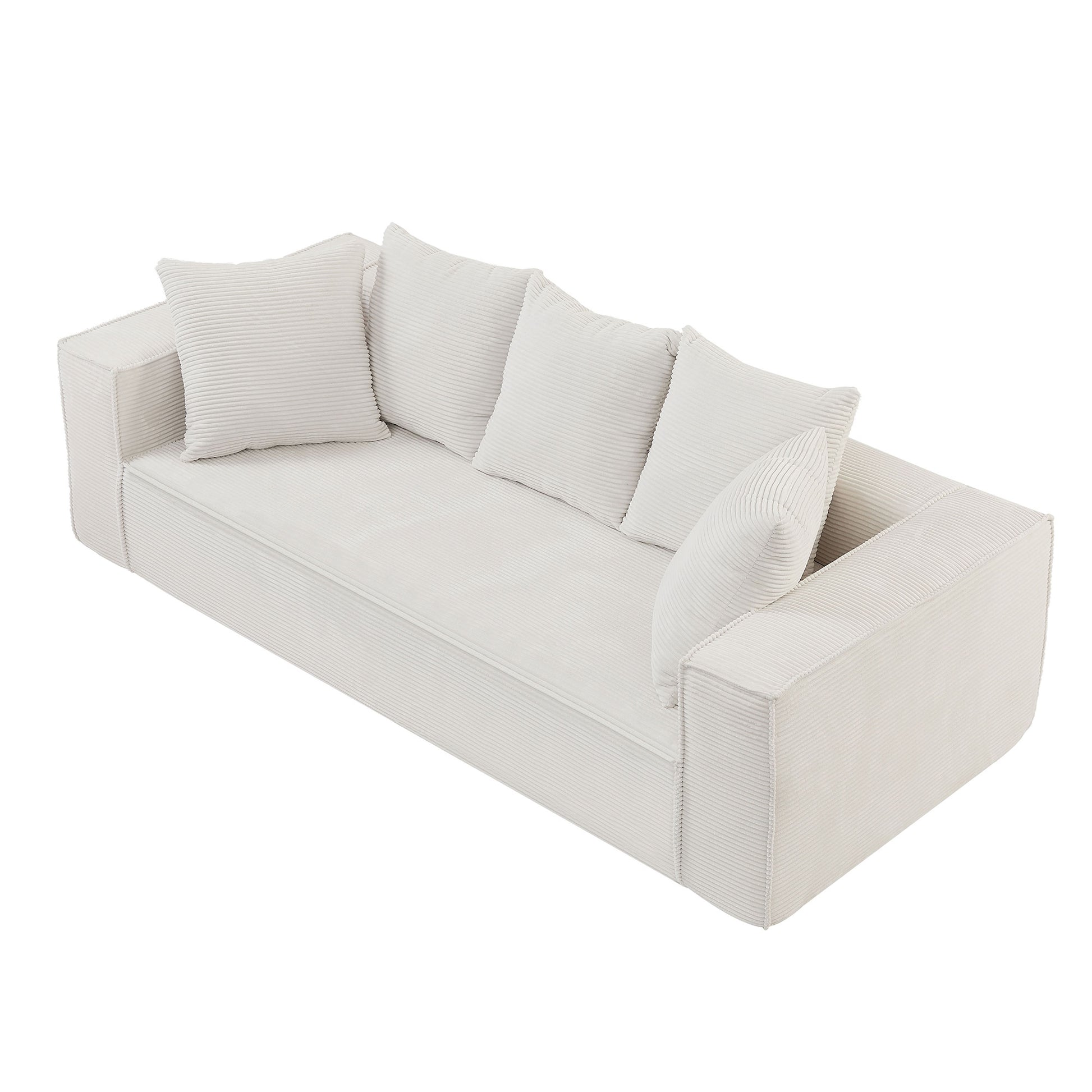 88.97Inch Corduroy Sofa With 5 Matching Toss Pillows, Sleek Design, Spacious And Comfortable 3 Seater Couch For Modern Living Room.White White Corduroy 3 Seat