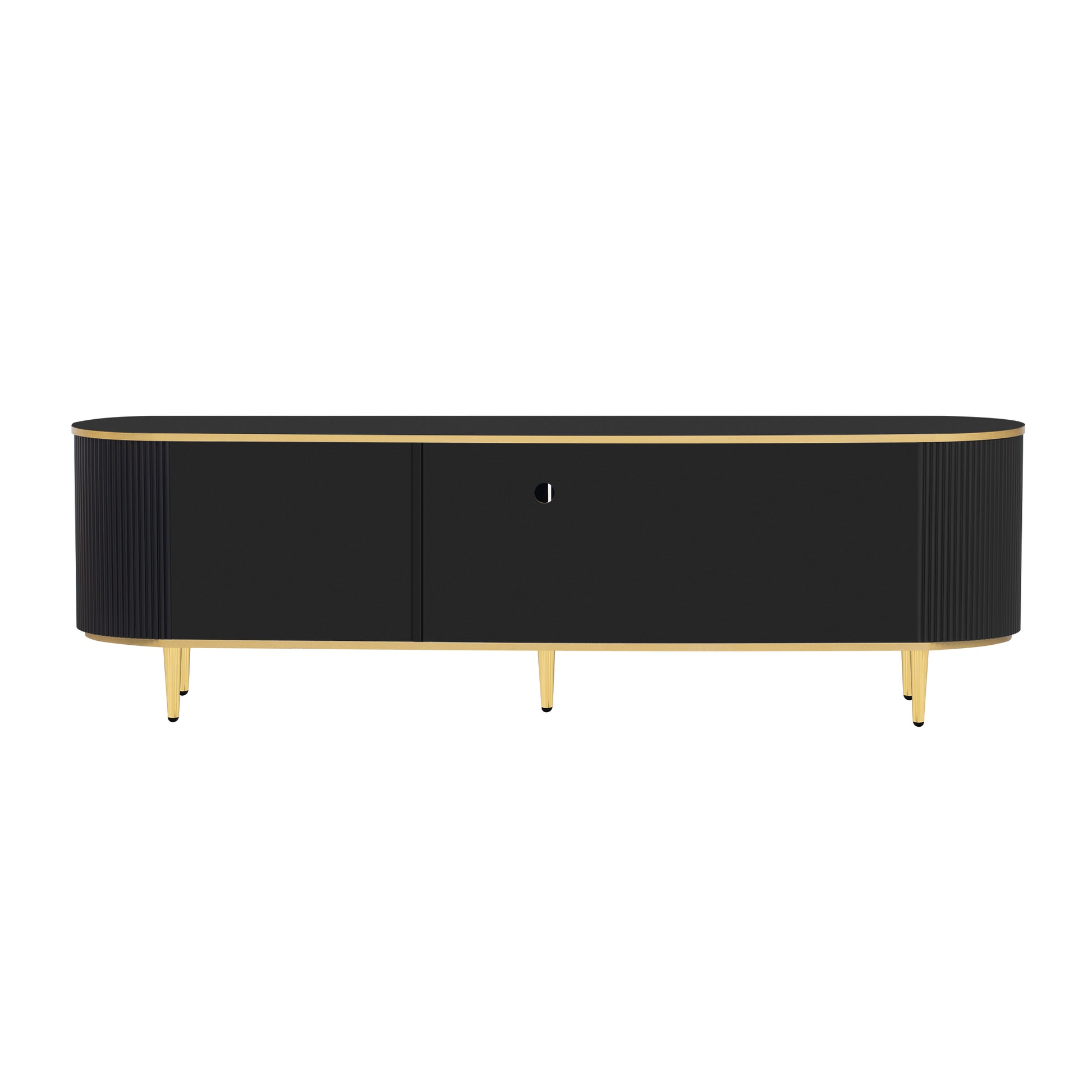 Modern Tv Stand For Tvs Up To 80 Inches, Entertainment Center With 4 Drawers And 1 Cabinet, Wood Tv Console Table With Metal Legs And Handles For Living Room Black 70 79 Inches Mdf