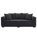 88.97'' Mid Century Modern Upholstered Sofa With 5 Matching Toss Pillows, Including Bottom Frame,Comfy Couches For Living Room, Bedroom, Apartment And Office.Black Black Corduroy 3 Seat