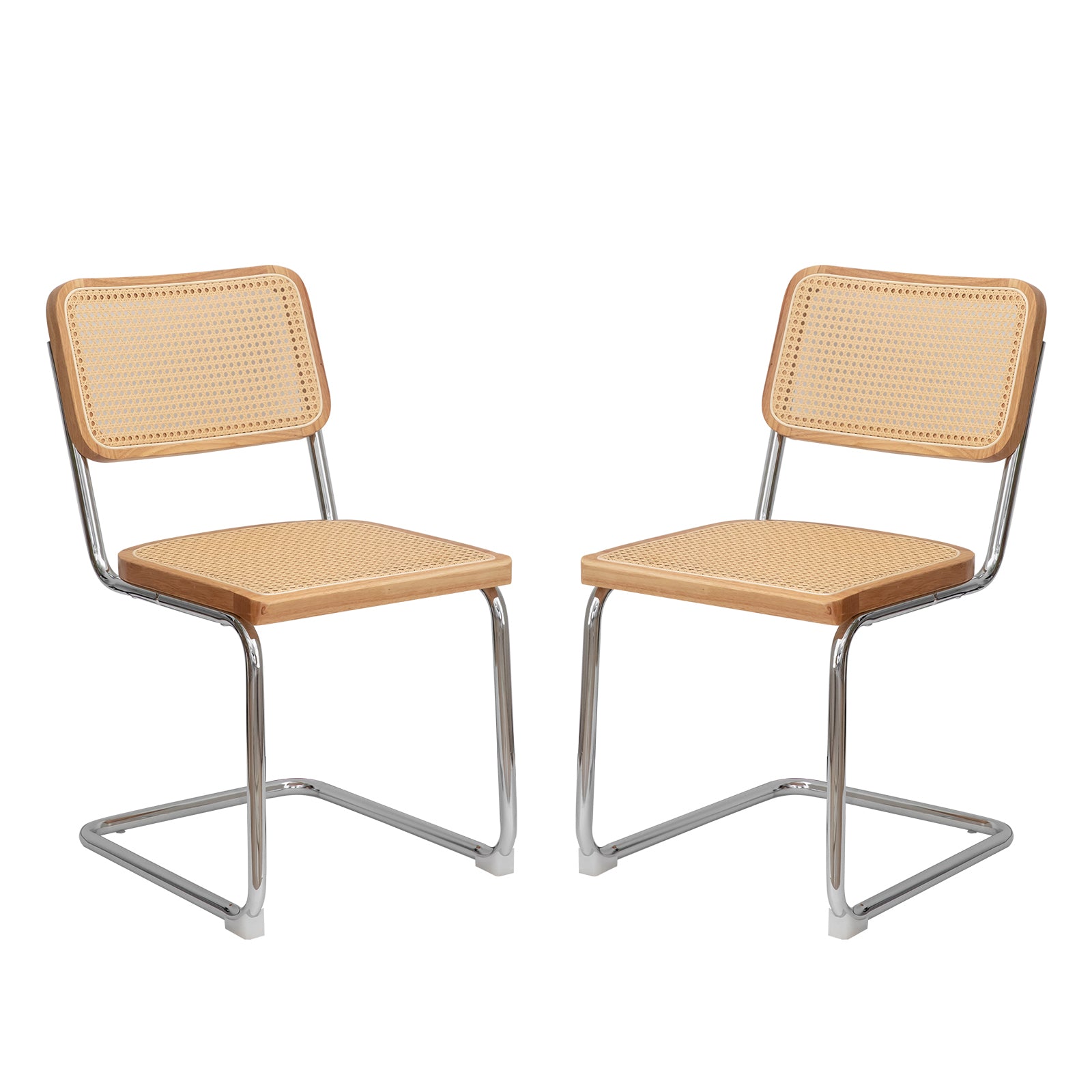 Dining Chairs Set Of 2, Velvet Rattan Side Accent Chairs With Chrome Legs, Modern Mid Century Breuer Designed Chairs, Upholstered Dining Living Room Kitchen Chairs Burly Wood Wood Stainless Steel
