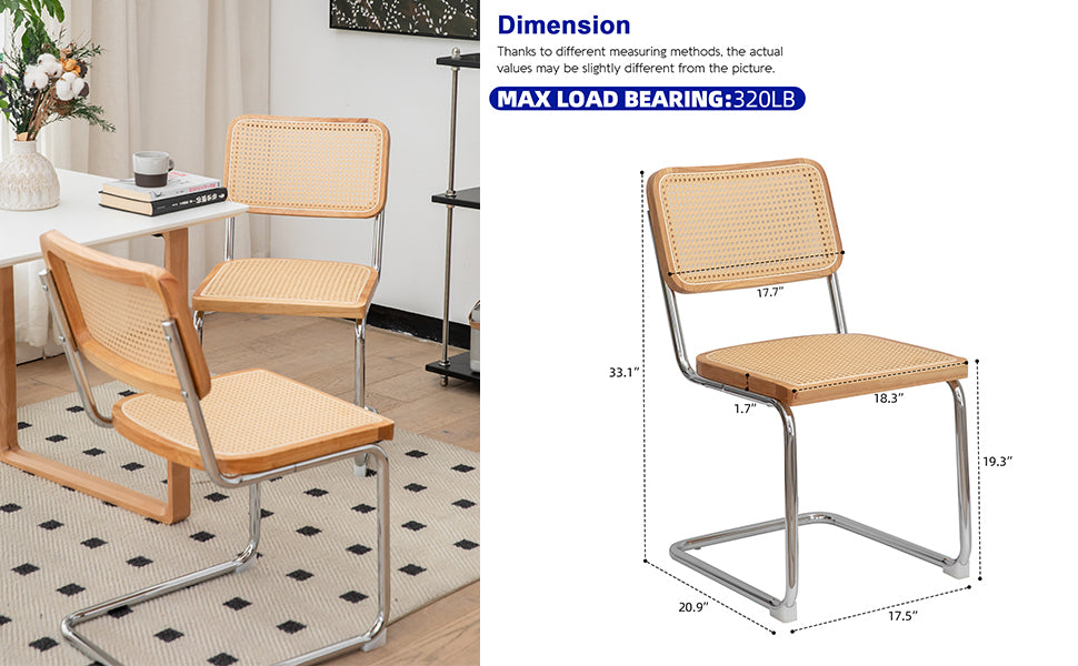 Dining Chairs Set Of 2, Velvet Rattan Side Accent Chairs With Chrome Legs, Modern Mid Century Breuer Designed Chairs, Upholstered Dining Living Room Kitchen Chairs Burly Wood Wood Stainless Steel