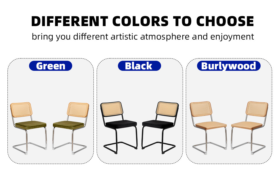 Dining Chairs Set Of 2, Velvet Rattan Side Accent Chairs With Chrome Legs, Modern Mid Century Breuer Designed Chairs, Upholstered Dining Living Room Kitchen Chairs Burly Wood Wood Stainless Steel