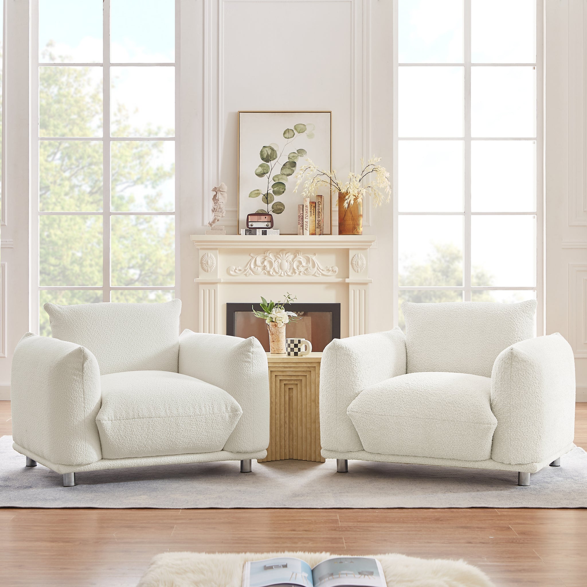 Sherpa Accent Chair Single Sofa 42"W Accent Chair For Bedroom Living Room Apartment, White White Contemporary Foam Fabric 1 Seat