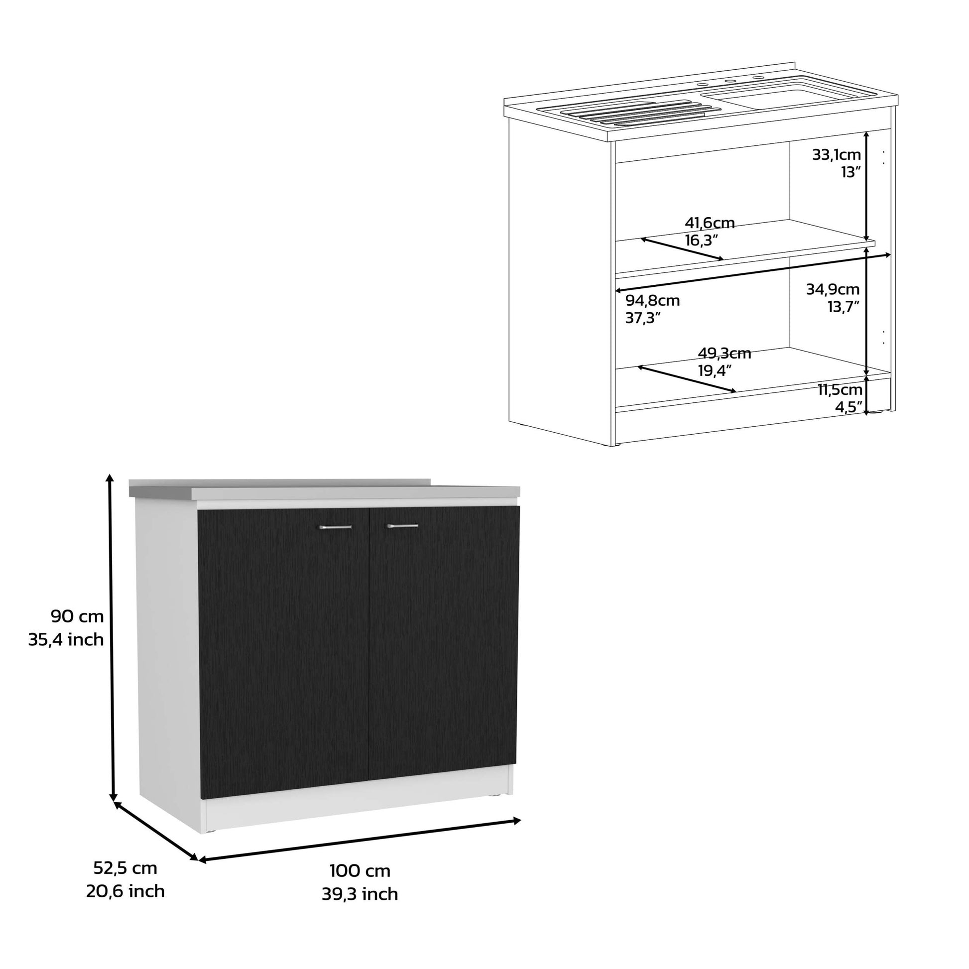 Aubrey White And Black 2 Piece Kitchen Set White Black Wood