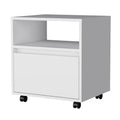 White 1 Drawer Nightstand White White 1 Drawer Bedroom Open Storage Wheels White Wood
