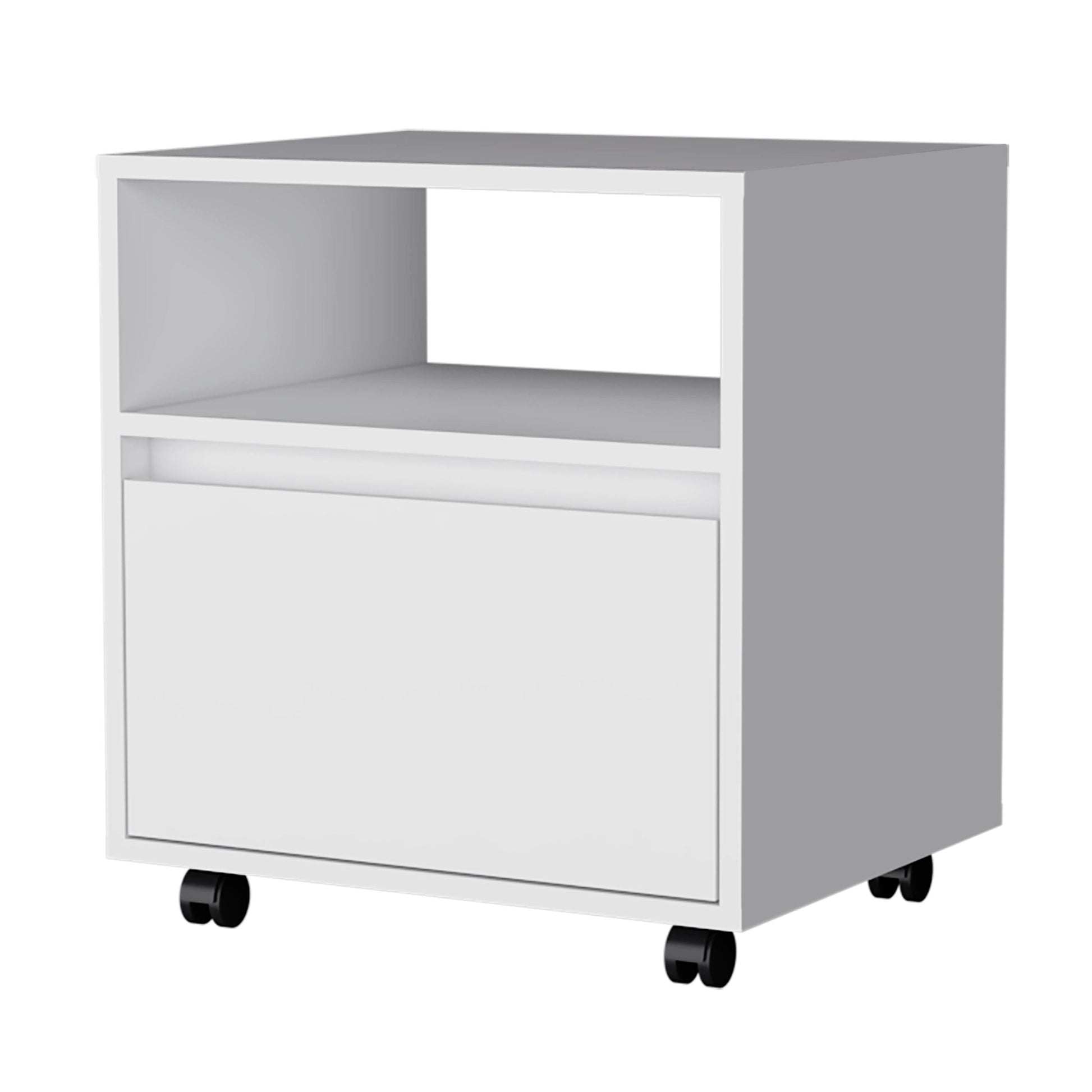 White 1 Drawer Nightstand White White 1 Drawer Bedroom Open Storage Wheels White Wood