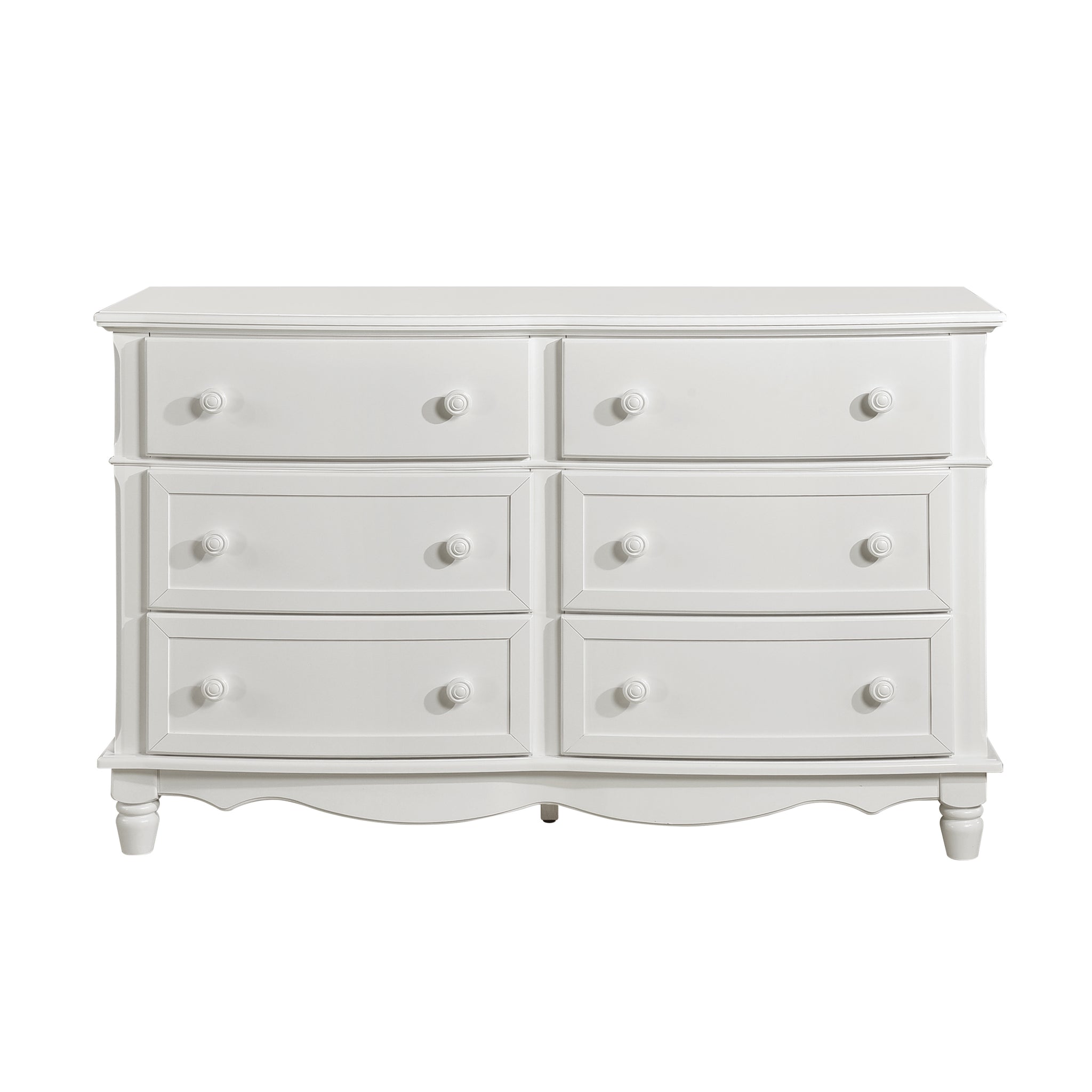 Classic Traditional White Finish 6 Drawers Dresser 1Pc Decorative Accents Wooden Bedroom Furniture Turned Feet White Bedroom Classic,Traditional Wood