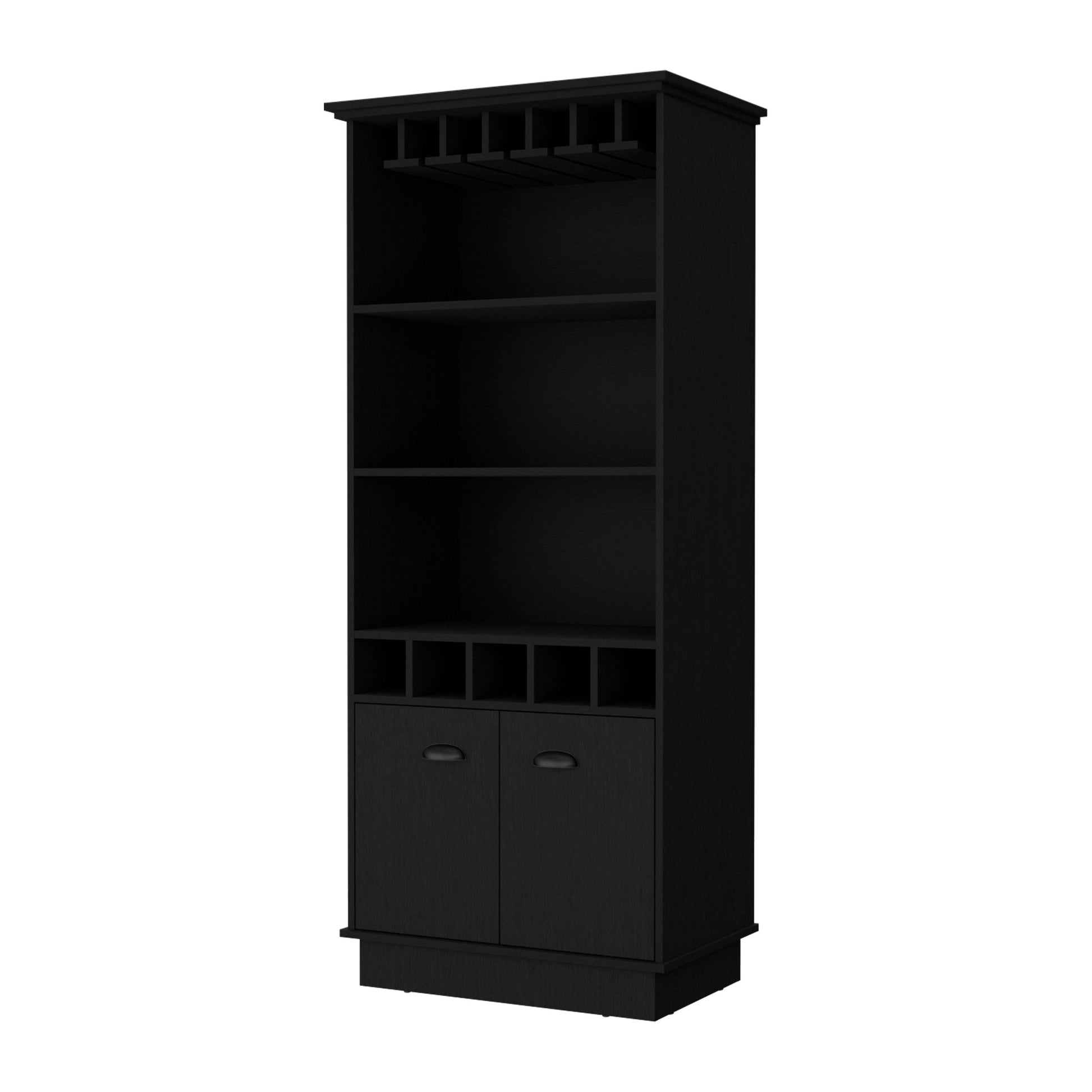 Black Glassware Rack Bar Cabinet 1 2 Shelves Black Primary Living Space Shelves Included Wood