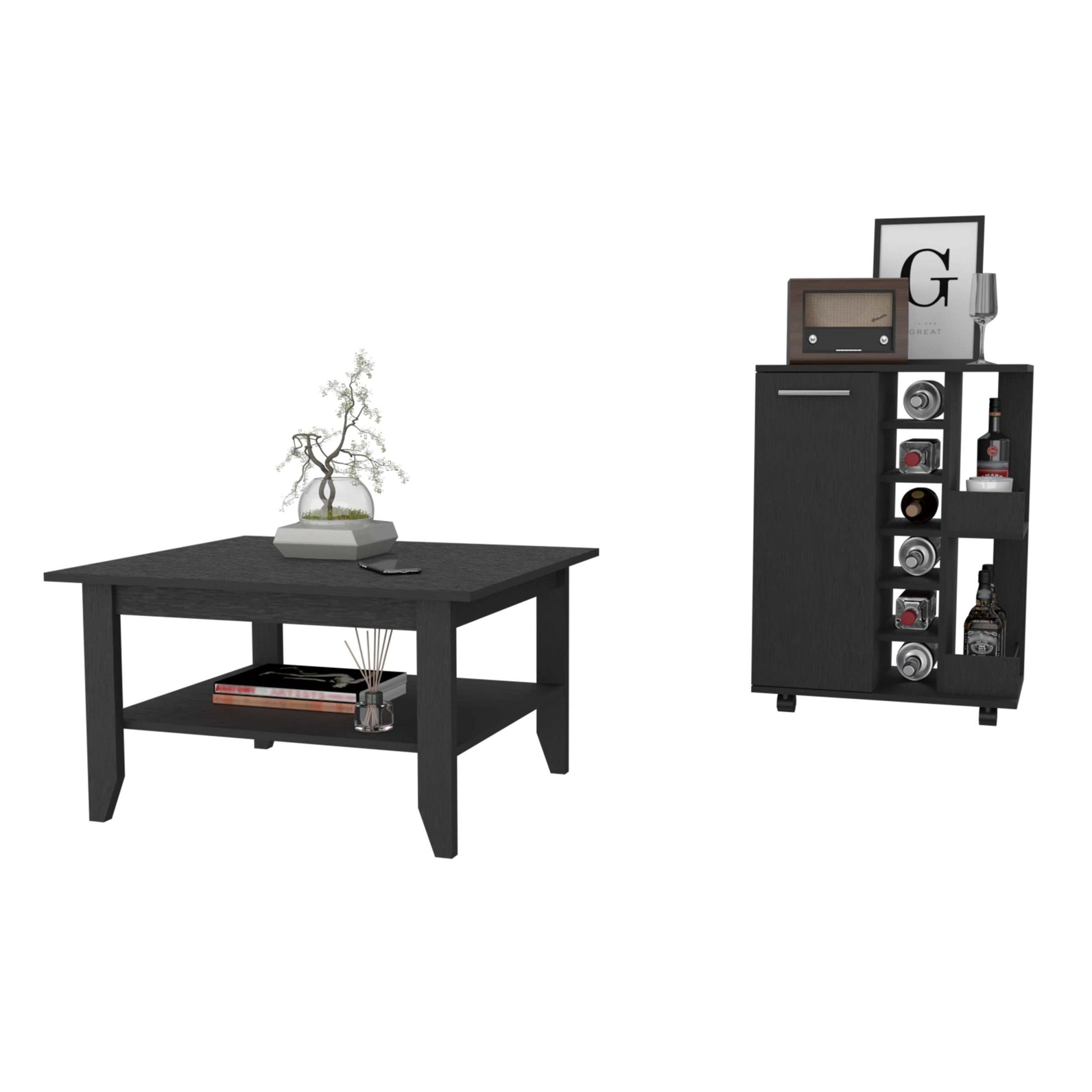 Dayton Black 2 Piece Living Room Set Black Wood