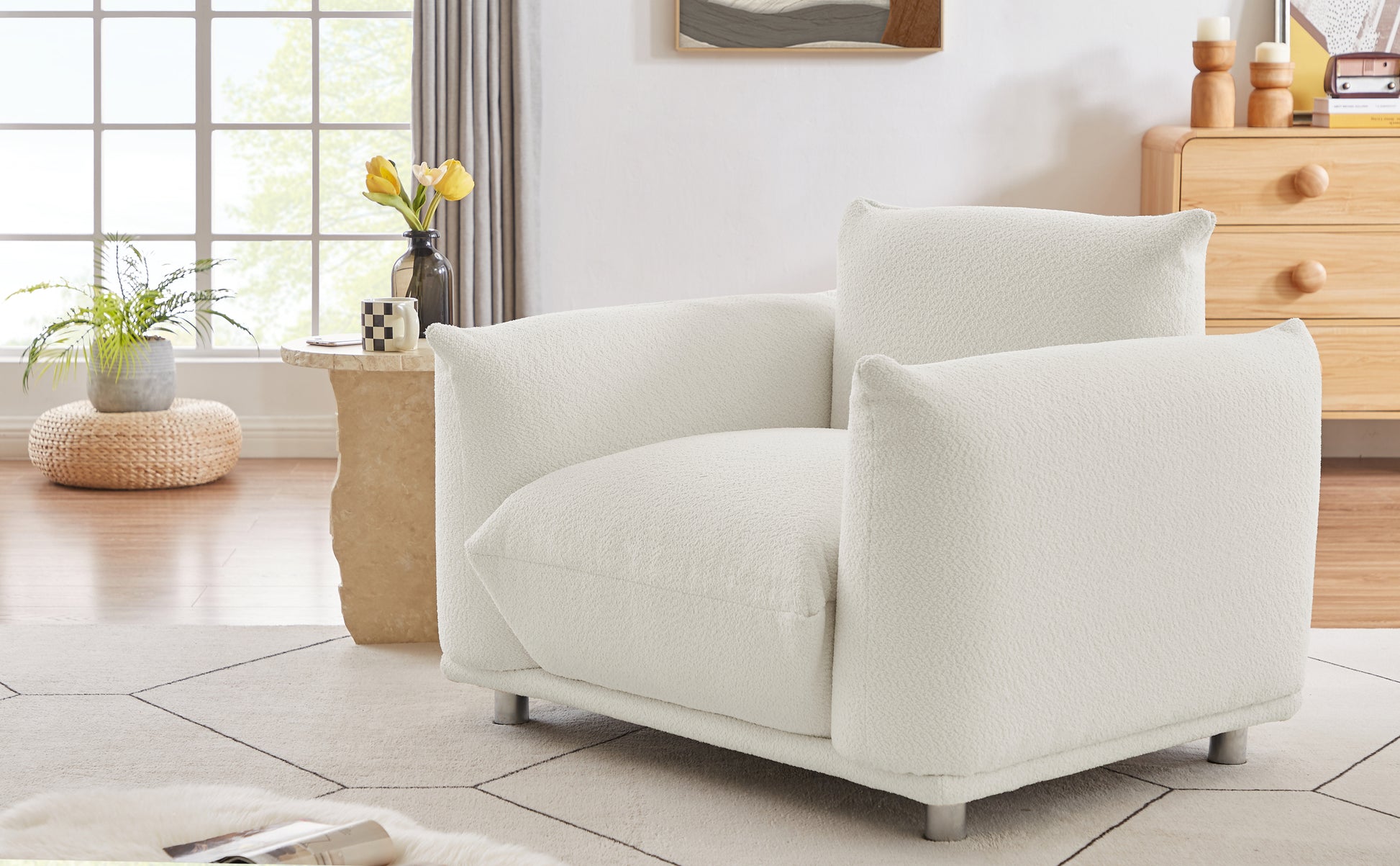 Sherpa Accent Chair Single Sofa 42"W Accent Chair For Bedroom Living Room Apartment, White White Contemporary Foam Fabric 1 Seat