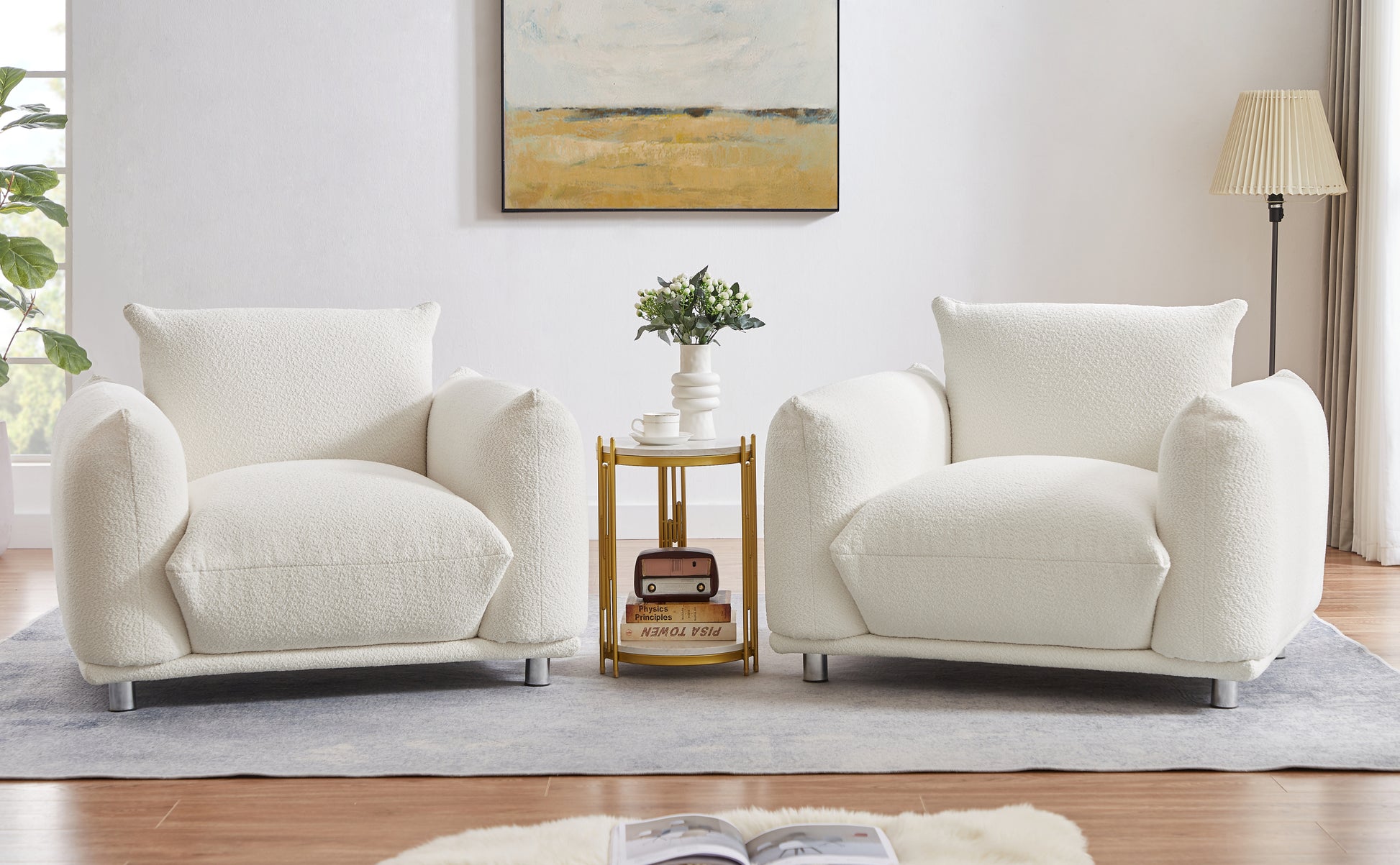 Sherpa Accent Chair Single Sofa 42"W Accent Chair For Bedroom Living Room Apartment, White White Contemporary Foam Fabric 1 Seat