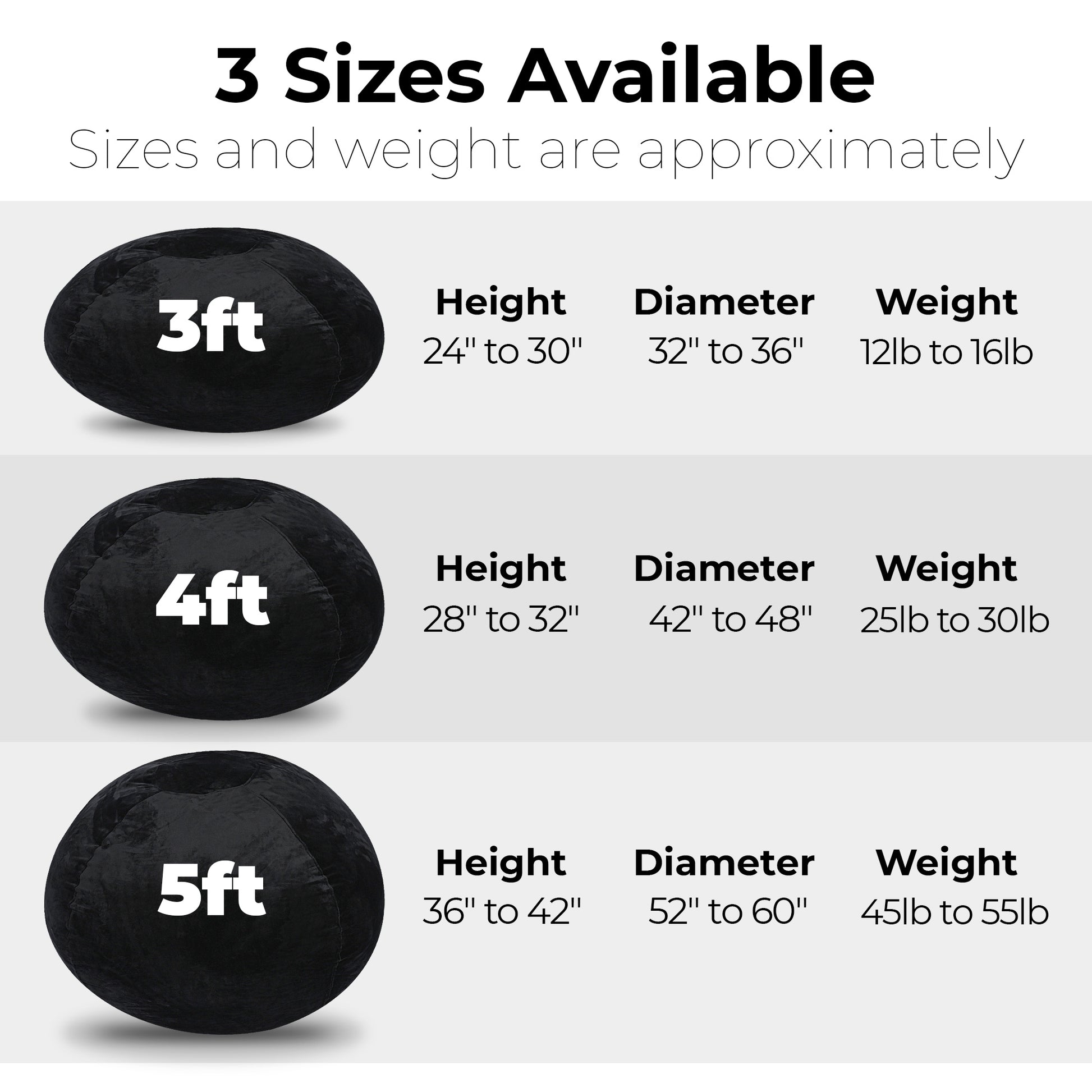 Minky Velvet Bean Bag Chair, Black 4Ft Plush Floor Chair For Kids And Adults W Washable Cover, Lounge Chair With Stretchable Fabric, Comfy Bedroom Chair, Filled With Shredded And Memory Foam. Black Velvet