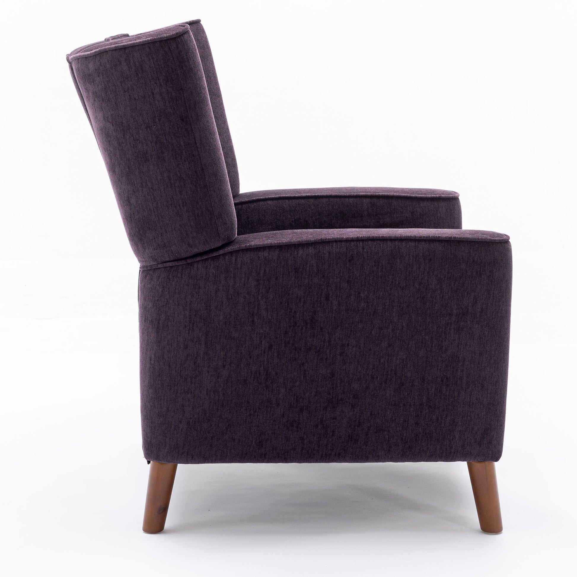 Mid Century Chenille Wingback Recliner Chair, Button Tufted Design Pushback Recliner Chair With Armrest And Solid Wood Legs, For Bedroom Living Room, Purple Purple Chenille