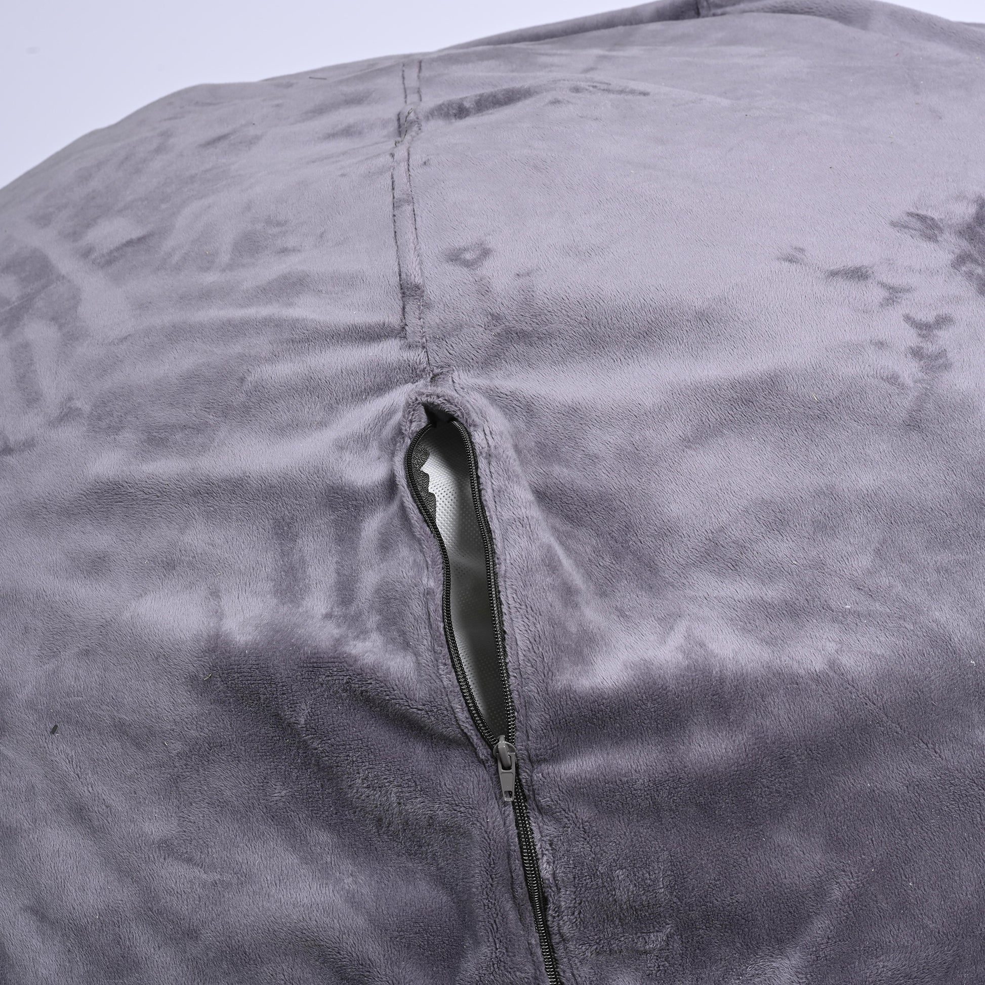 Minky Velvet Bean Bag Chair, Grey 5Ft Plush Floor Chair For Kids And Adults W Washable Cover, Lounge Chair With Stretchable Fabric, Comfy Bedroom Chair, Filled With Shredded And Memory Foam. Gray Velvet
