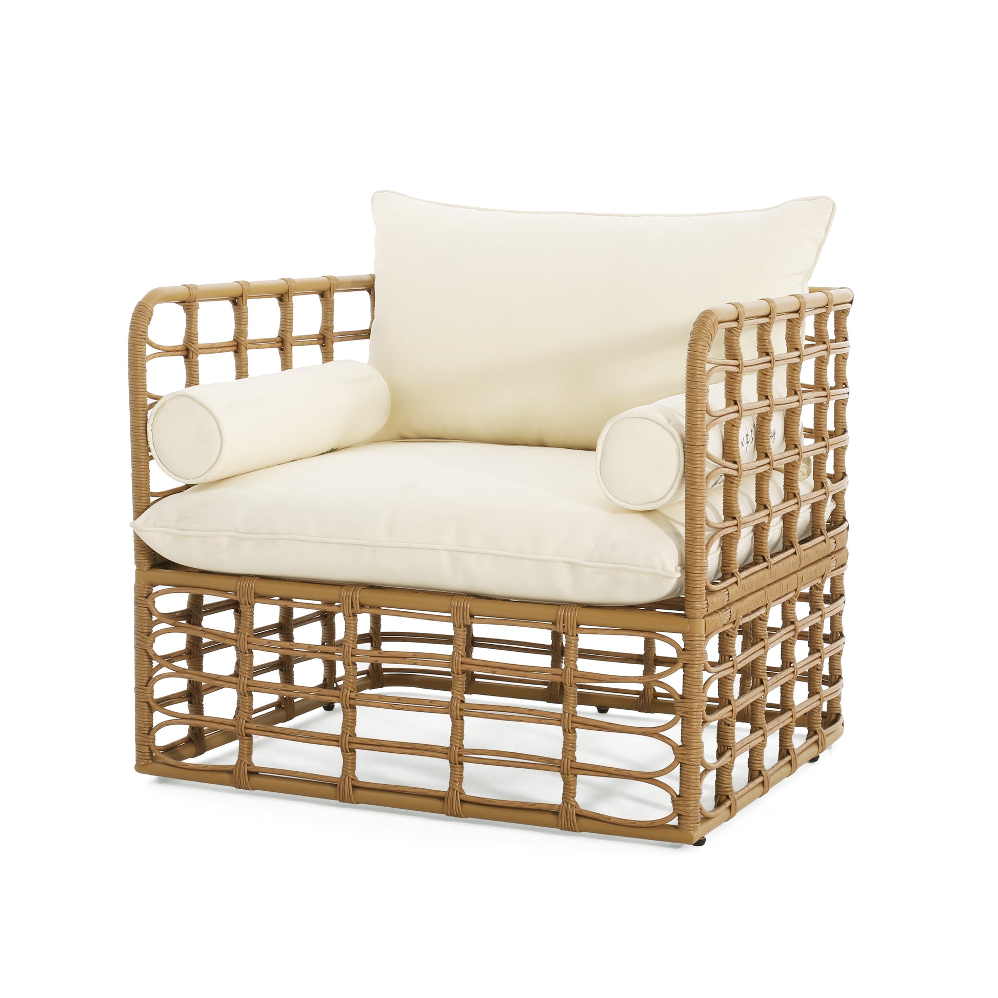 Club Chair Light Brown Foam Pe Rattan Iron