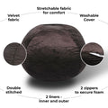 Minky Velvet Bean Bag Chair, Brown 5Ft Plush Floor Chair For Kids And Adults W Washable Cover, Lounge Chair With Stretchable Fabric, Comfy Bedroom Chair, Filled With Shredded And Memory Foam. Brown Velvet