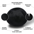Minky Velvet Bean Bag Chair, Black 4Ft Plush Floor Chair For Kids And Adults W Washable Cover, Lounge Chair With Stretchable Fabric, Comfy Bedroom Chair, Filled With Shredded And Memory Foam. Black Velvet