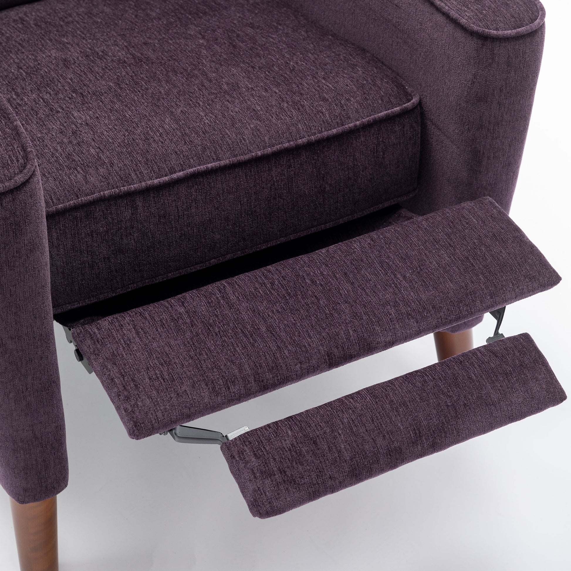 Mid Century Chenille Wingback Recliner Chair, Button Tufted Design Pushback Recliner Chair With Armrest And Solid Wood Legs, For Bedroom Living Room, Purple Purple Chenille