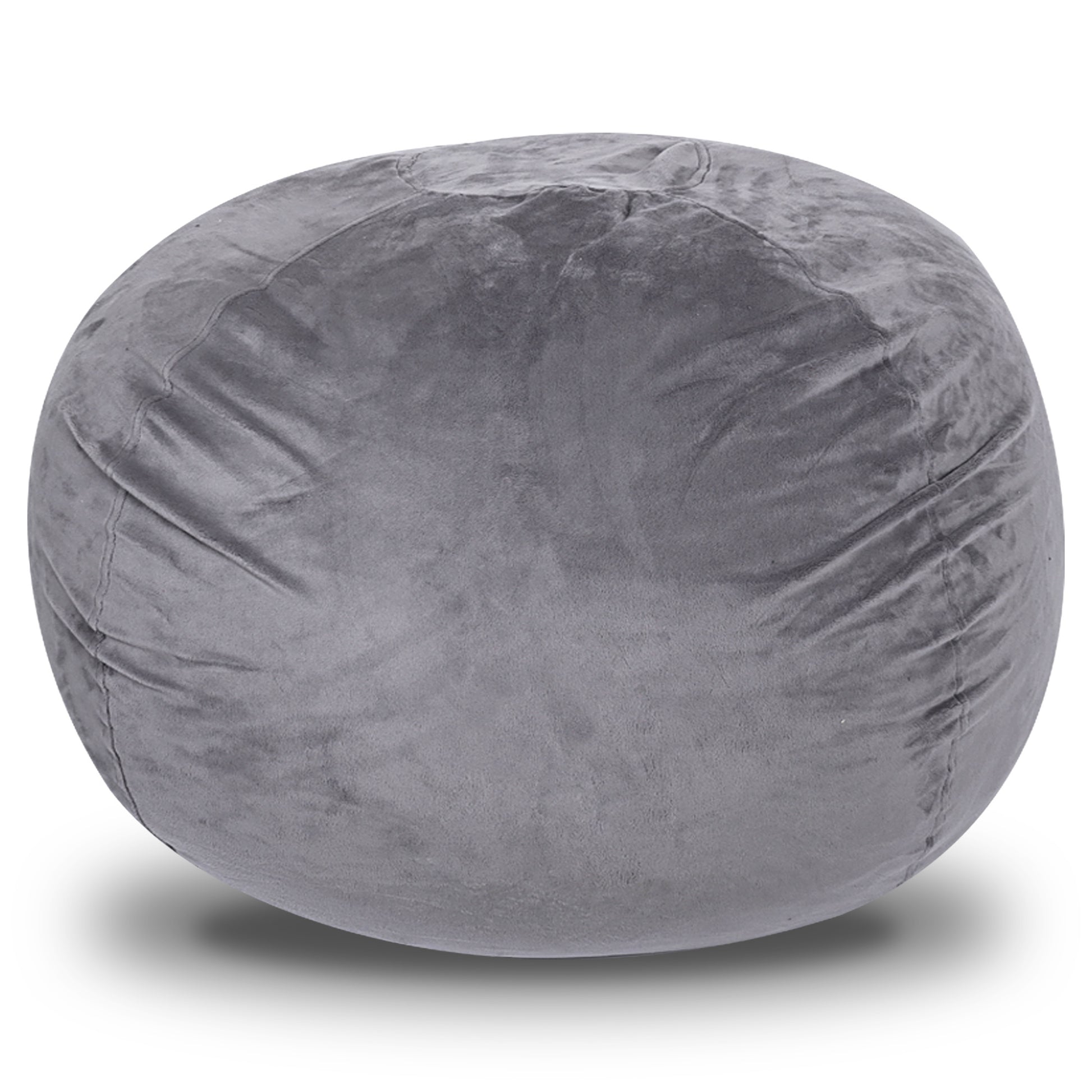 Minky Velvet Bean Bag Chair, Grey 5Ft Plush Floor Chair For Kids And Adults W Washable Cover, Lounge Chair With Stretchable Fabric, Comfy Bedroom Chair, Filled With Shredded And Memory Foam. Gray Velvet