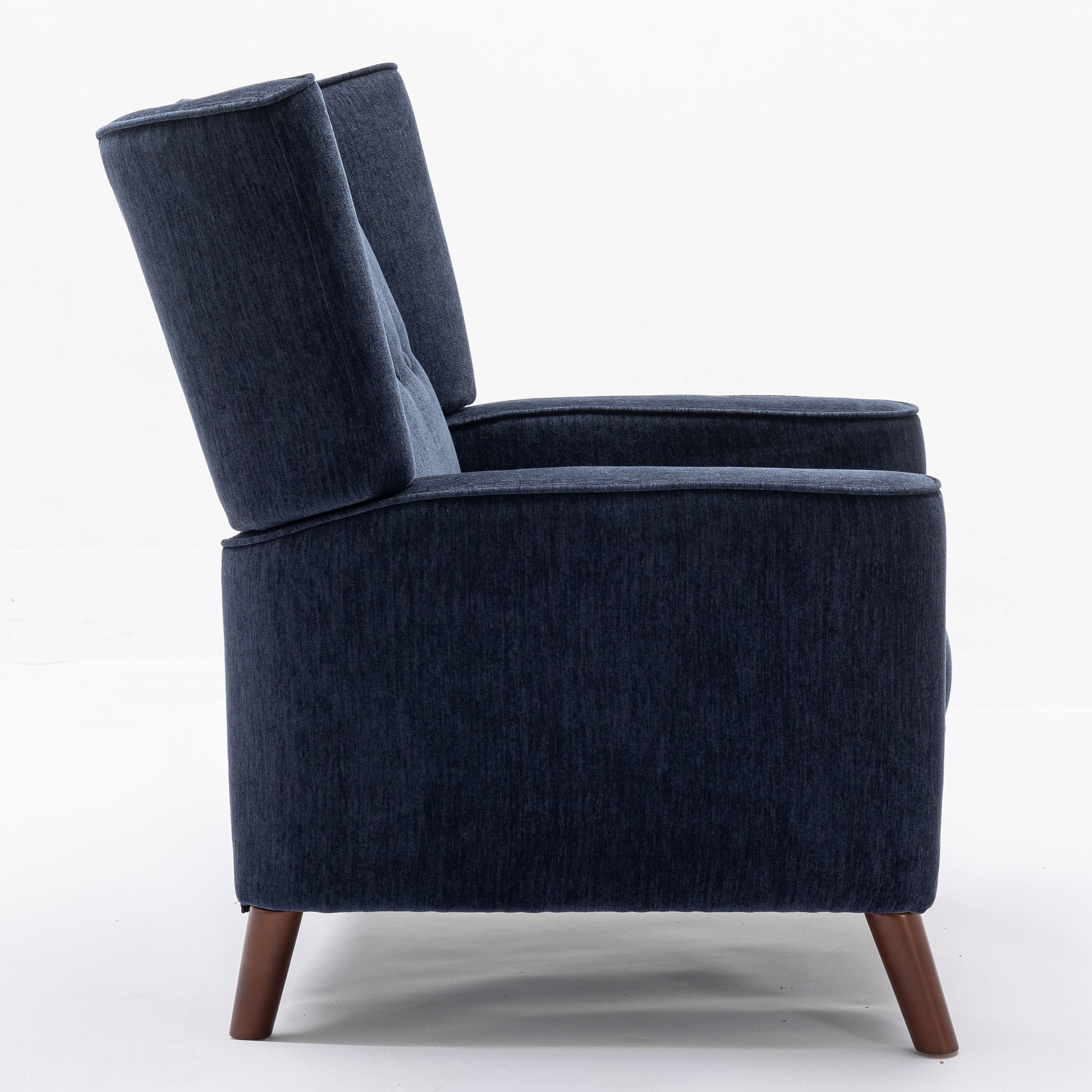 Mid Century Chenille Wingback Recliner Chair, Button Tufted Design Pushback Recliner Chair With Armrest And Solid Wood Legs, For Bedroom Living Room, Navy Blue Navy Blue Chenille