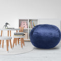 Minky Velvet Bean Bag Chair, Navy 5Ft Plush Floor Chair For Kids And Adults W Washable Cover, Lounge Chair With Stretchable Fabric, Comfy Bedroom Chair, Filled With Shredded And Memory Foam. Navy Velvet