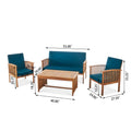 Outdoor Acacia Wood Sofa Set With Water Resistant Cushions, 8 Pcs Set, Brown Patina Teal Blue Yes Teal Blue Seats 8 Garden & Outdoor Sofa Seating Groups Foam Acacia Wood