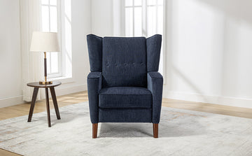 Mid Century Chenille Wingback Recliner Chair, Button Tufted Design Pushback Recliner Chair With Armrest And Solid Wood Legs, For Bedroom Living Room, Navy Blue Navy Blue Chenille