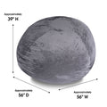 Minky Velvet Bean Bag Chair, Grey 5Ft Plush Floor Chair For Kids And Adults W Washable Cover, Lounge Chair With Stretchable Fabric, Comfy Bedroom Chair, Filled With Shredded And Memory Foam. Gray Velvet