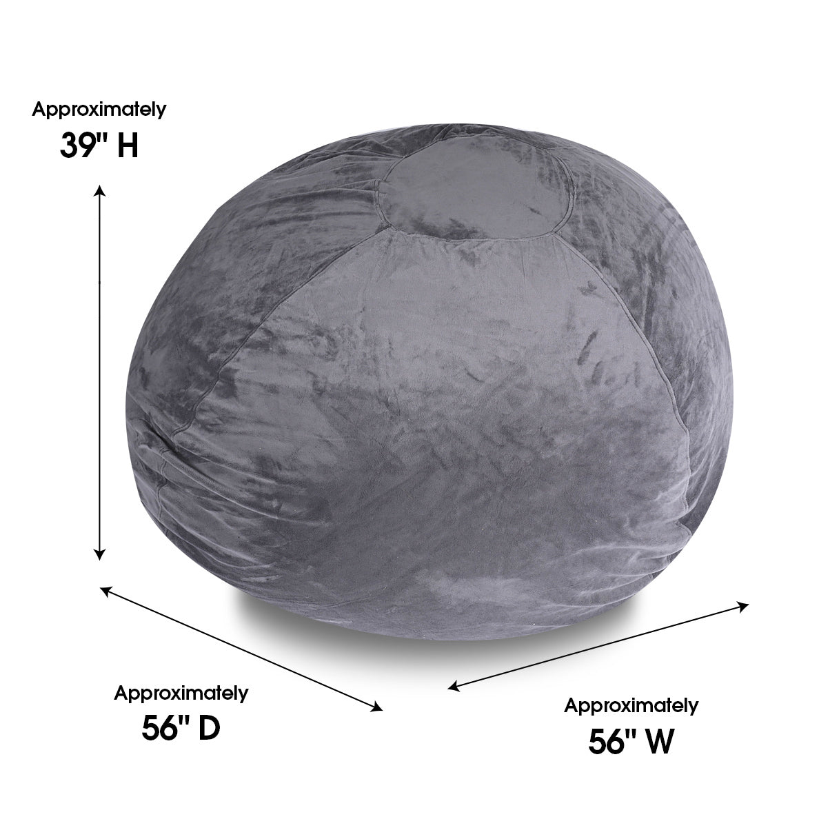 Minky Velvet Bean Bag Chair, Grey 5Ft Plush Floor Chair For Kids And Adults W Washable Cover, Lounge Chair With Stretchable Fabric, Comfy Bedroom Chair, Filled With Shredded And Memory Foam. Gray Velvet