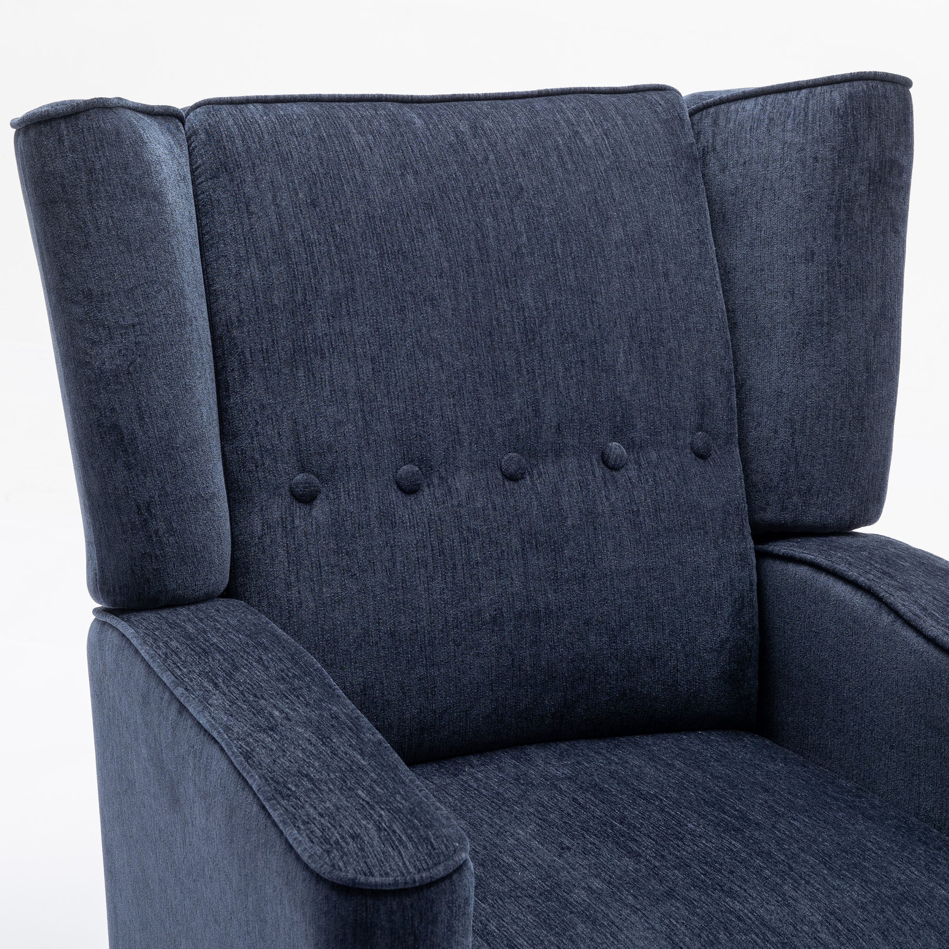 Mid Century Chenille Wingback Recliner Chair, Button Tufted Design Pushback Recliner Chair With Armrest And Solid Wood Legs, For Bedroom Living Room, Navy Blue Navy Blue Chenille
