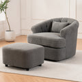 Swivel Chair With Ottoman, Modern Luxury Velvet Swivel Accent Chair, Comfy Round Armchair, Single Sofa Armchair With Lounge Seat For Bedroom Office Reading Spaces,Set Of 1,Dark Grey Dark Gray Teddy