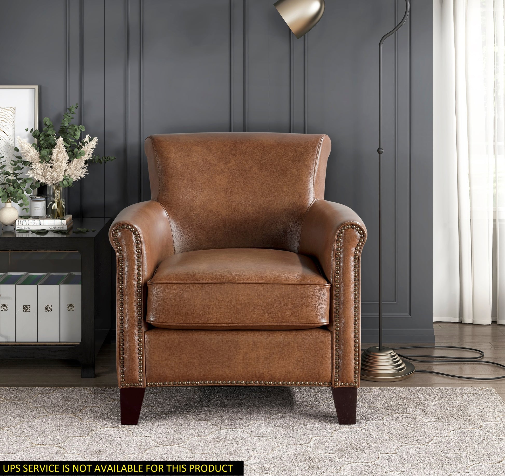 Traditional Brown Leather Accent Chair 1Pc Solid Wood Frame Top Grain Leather Trim Classic Modern Living Room Furniture Brown Primary Living Space Classic,Traditional,Transitional Solid Wood