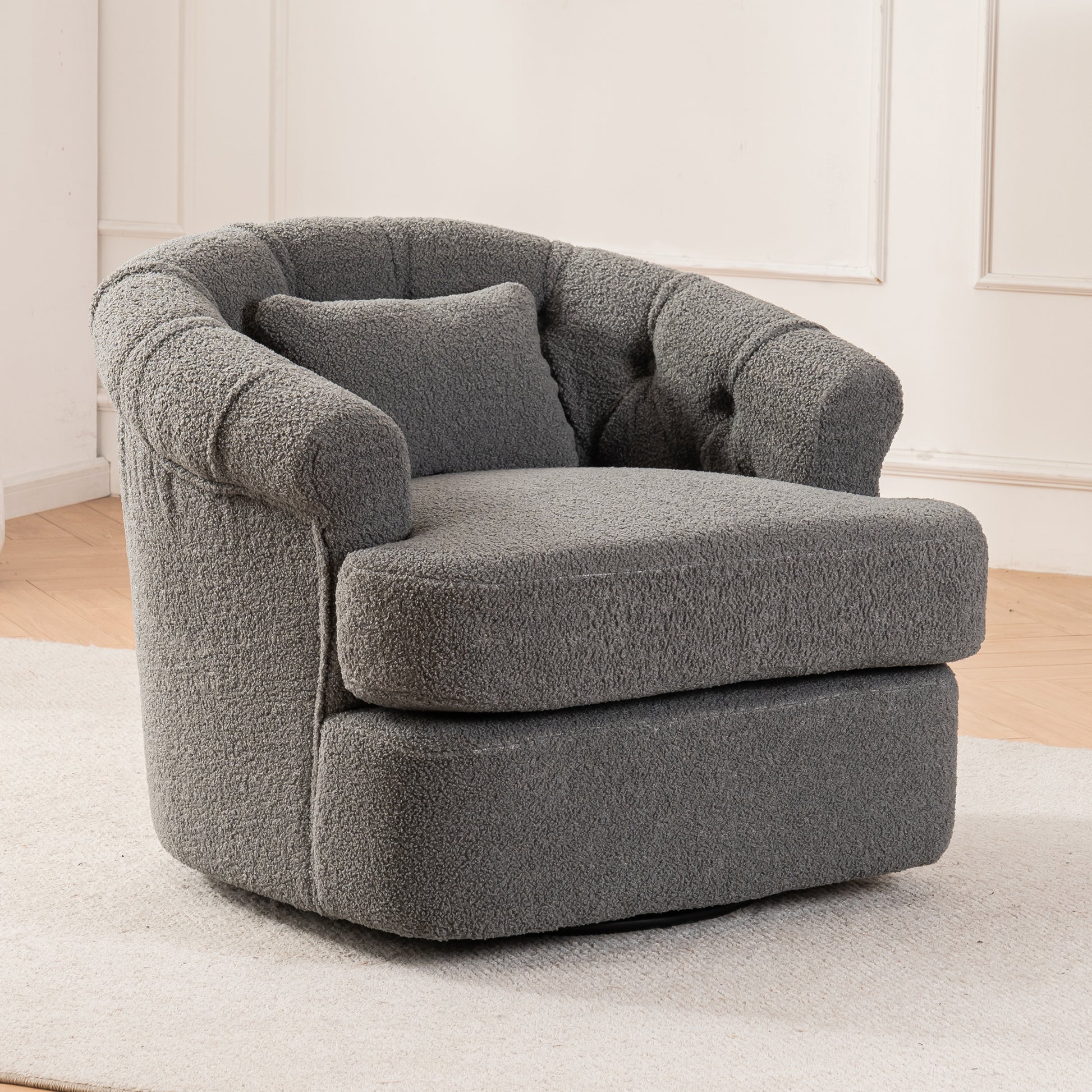 Swivel Chair With Ottoman, Modern Luxury Velvet Swivel Accent Chair, Comfy Round Armchair, Single Sofa Armchair With Lounge Seat For Bedroom Office Reading Spaces,Set Of 1,Dark Grey Dark Gray Teddy