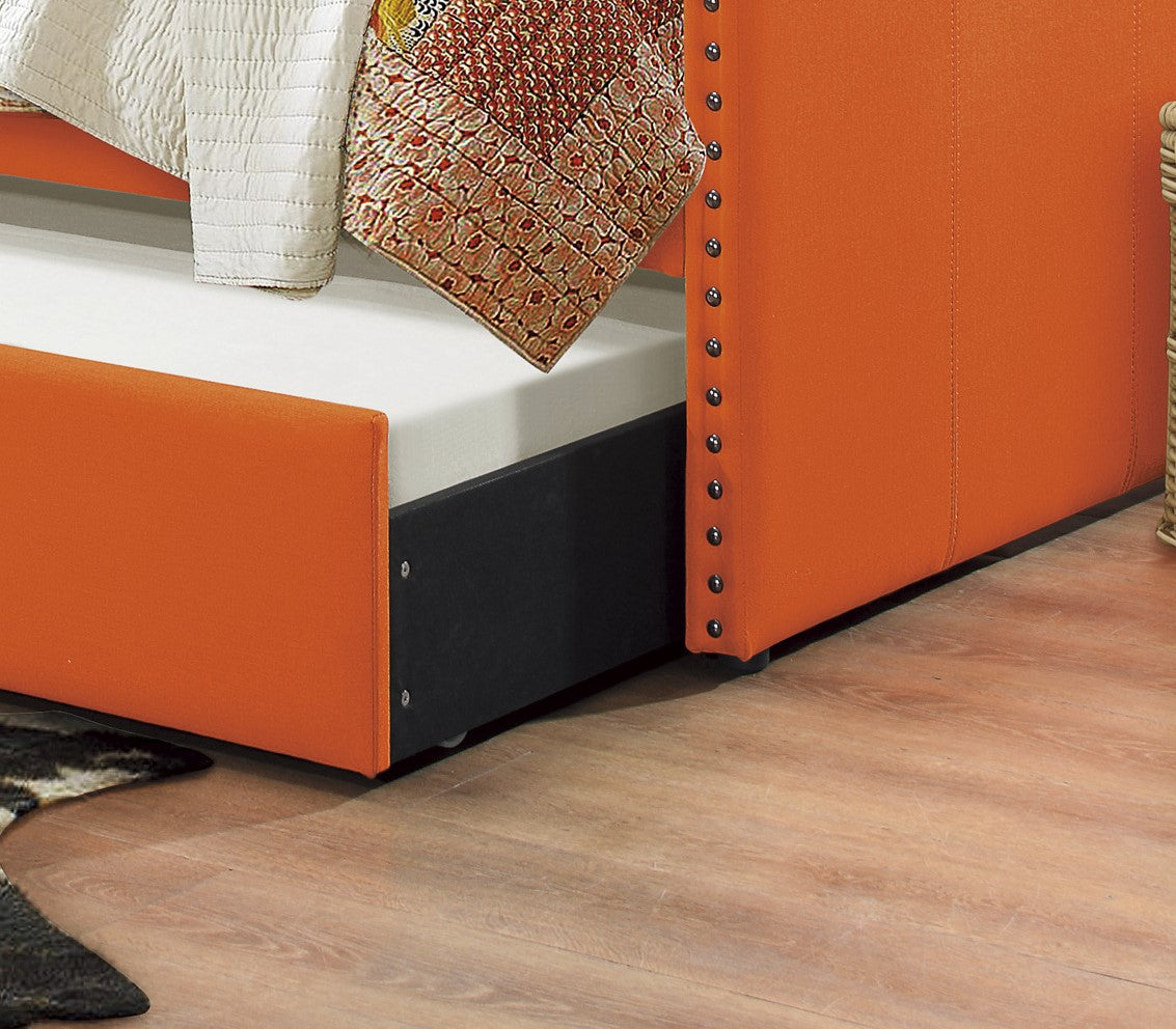 Orange Fabric Upholstered 1Pc Day Bed With Pull Out Trundle Trim Wood Frame Furniture Twin Box Spring Not Required Orange Bedroom Wood