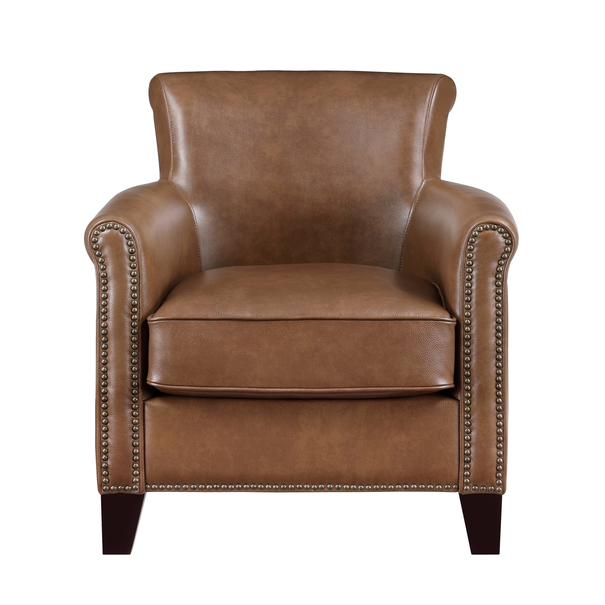 Traditional Brown Leather Accent Chair 1Pc Solid Wood Frame Top Grain Leather Trim Classic Modern Living Room Furniture Brown Primary Living Space Classic,Traditional,Transitional Solid Wood