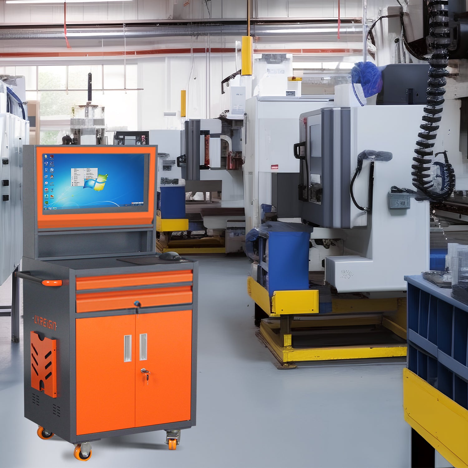 Industrial Pc Cabinet Mobile Metal Computer Cabinet Deep Cabinet Can Accommodate Up To 27 Inch Monitor Gray Abs Steel Q235