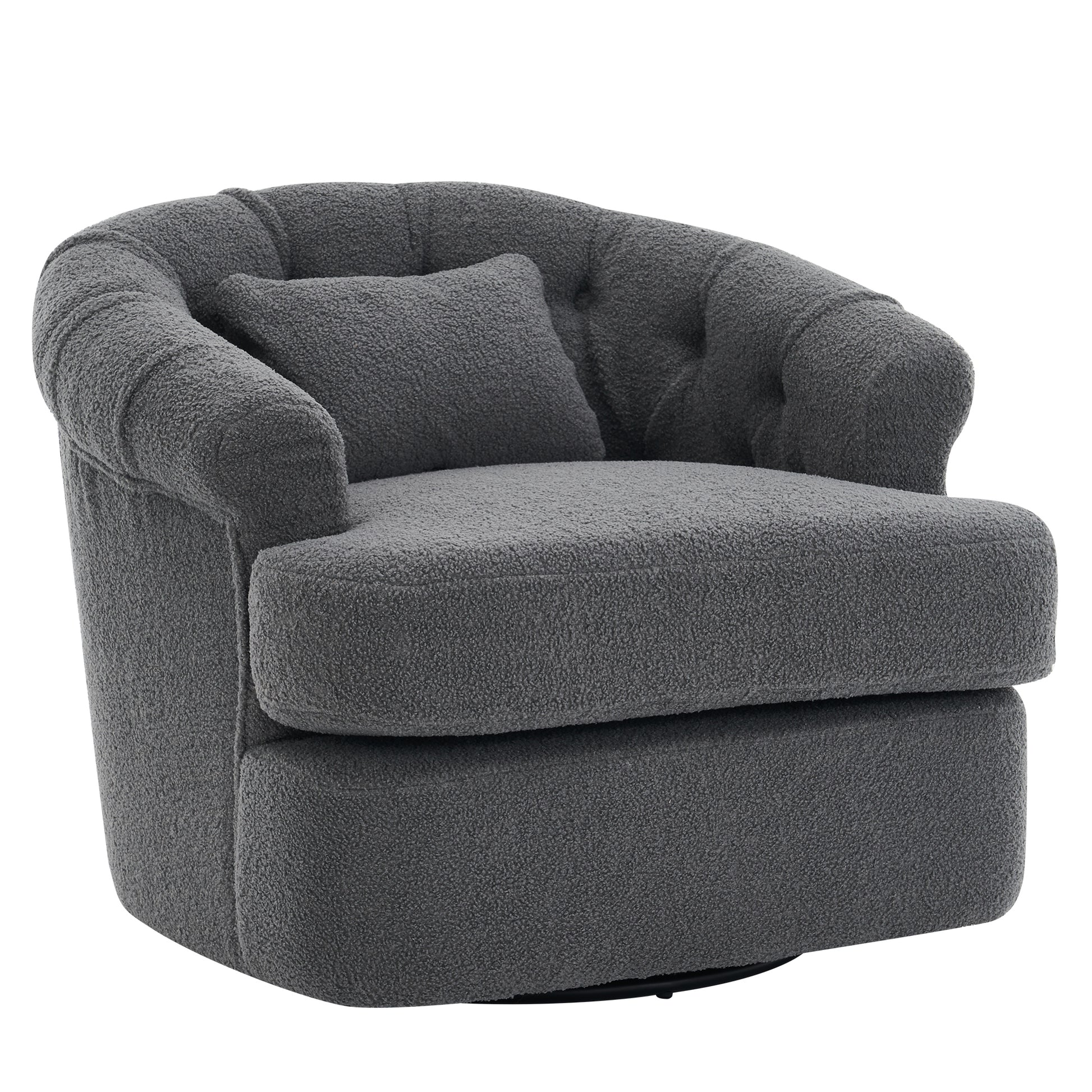 Swivel Chair With Ottoman, Modern Luxury Velvet Swivel Accent Chair, Comfy Round Armchair, Single Sofa Armchair With Lounge Seat For Bedroom Office Reading Spaces,Set Of 1,Dark Grey Dark Gray Teddy