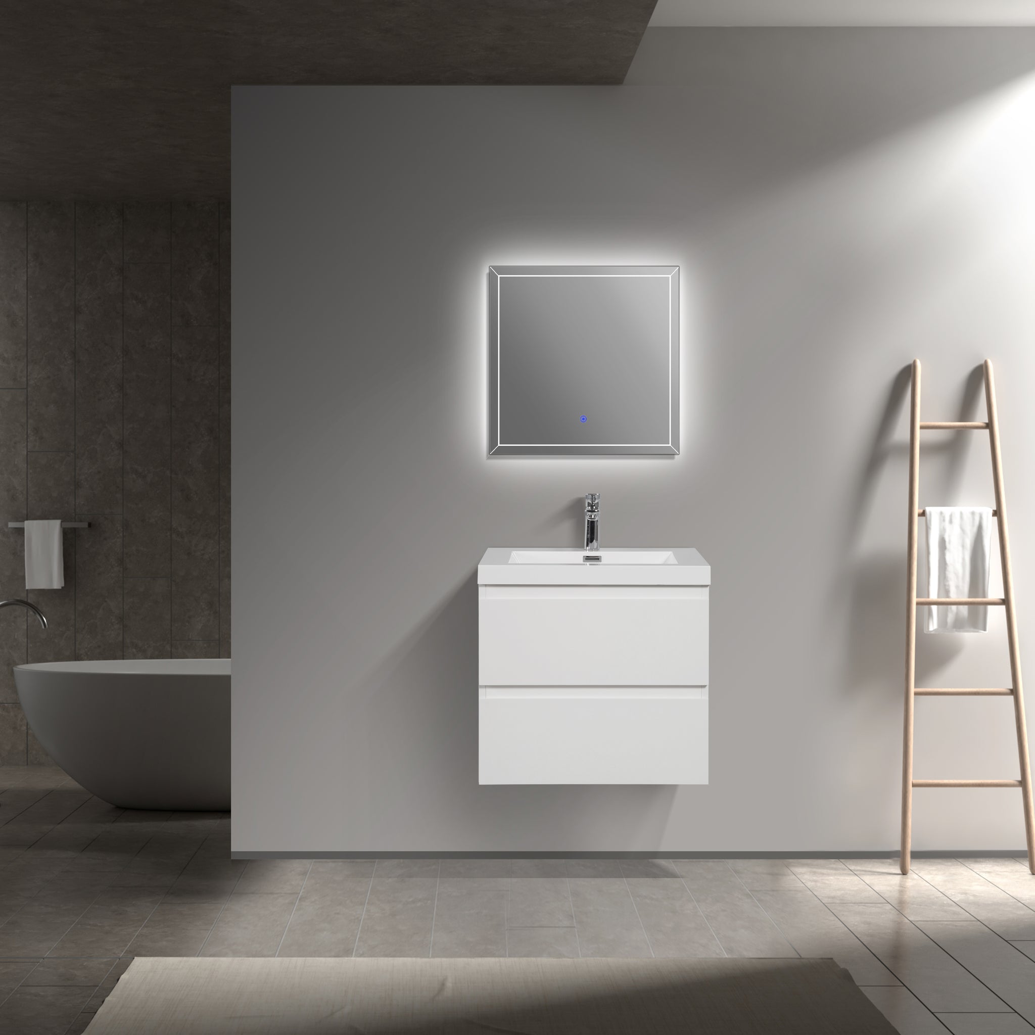 24'' Wall Hung Bathroom Vanity In Gloss White With White Top Glossy White Mdf