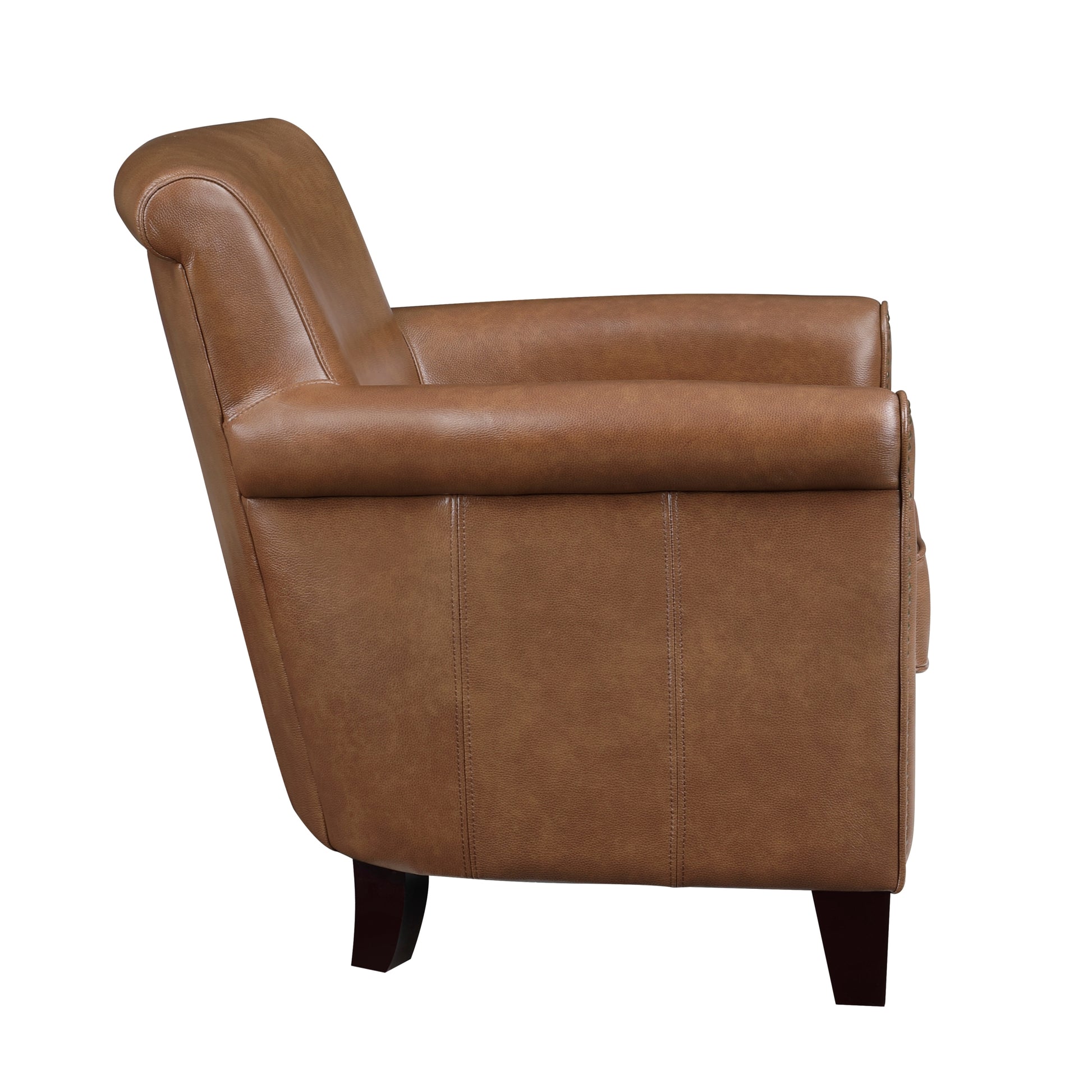 Traditional Brown Leather Accent Chair 1Pc Solid Wood Frame Top Grain Leather Trim Classic Modern Living Room Furniture Brown Primary Living Space Classic,Traditional,Transitional Solid Wood