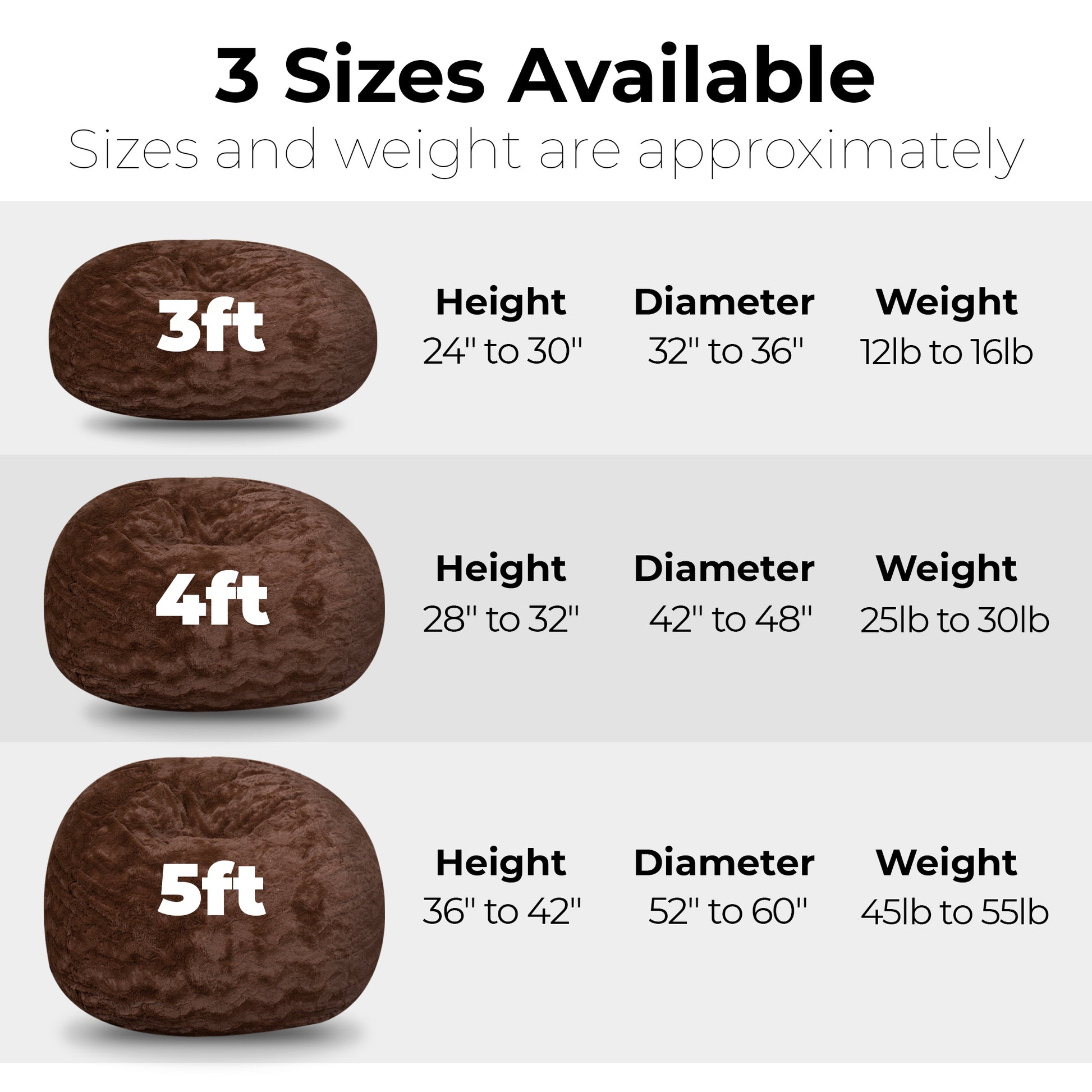 Faux Fur Bean Bag Chair, Brown 5Ft Cozy And Stretchable Fabric Lounger For Children And Adults With Easy Clean Cover, Comfortable Faux Fur Seating For Bedrooms, Filled With Shredded And Memory Foam. Brown Faux Fur