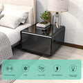 Modern Smart Side Table With Built In Fridge, Wireless Charging, Temperature Control, Power Socket, Usb Ports, Outlet Protection, Induction Light, Black Black Built In Outlets Or Usb Standing Desk Converter Primary Living Space Luxury,Modern Freestanding