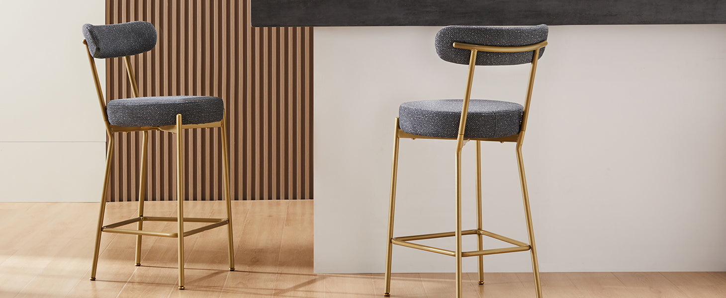 25" Modern Gold Bar Stools Set Of 2 Counter Height Bar Stools For Kitchen Counter Upholstered Sherpa Counter Stools With Backs Kitchen Island Stool Metal Grey Gold Dining Room Sponge Wipe Clean Round Modern Bar Stools Set Of 2 Fabric Metal
