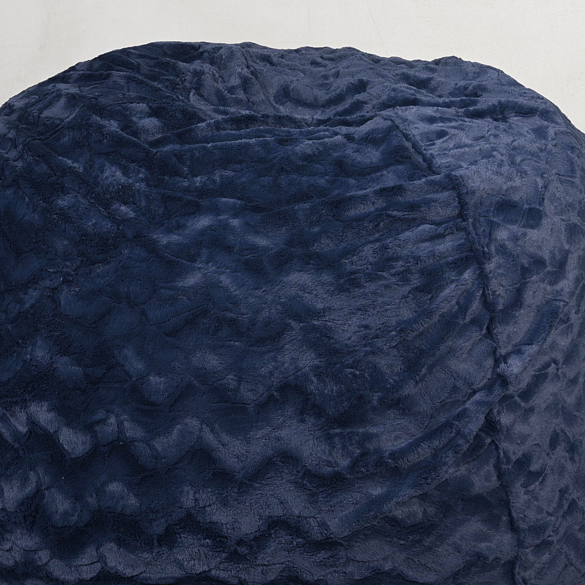 Faux Fur Bean Bag Chair, Navy 5Ft Cozy And Stretchable Fabric Lounger For Children And Adults With Easy Clean Cover, Comfortable Faux Fur Seating For Bedrooms, Filled With Shredded And Memory Foam. Navy Faux Fur