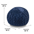 Faux Fur Bean Bag Chair, Navy 5Ft Cozy And Stretchable Fabric Lounger For Children And Adults With Easy Clean Cover, Comfortable Faux Fur Seating For Bedrooms, Filled With Shredded And Memory Foam. Navy Faux Fur