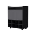Minneapolis Bar Cart With Integrated 8 Bottle Rack, Glass Encased Cabinet And Aluminum Bar Top Freestanding 5 Or More Spaces Black Primary Living Space Open Storage Space Modern Pine Particle Board Engineered Wood