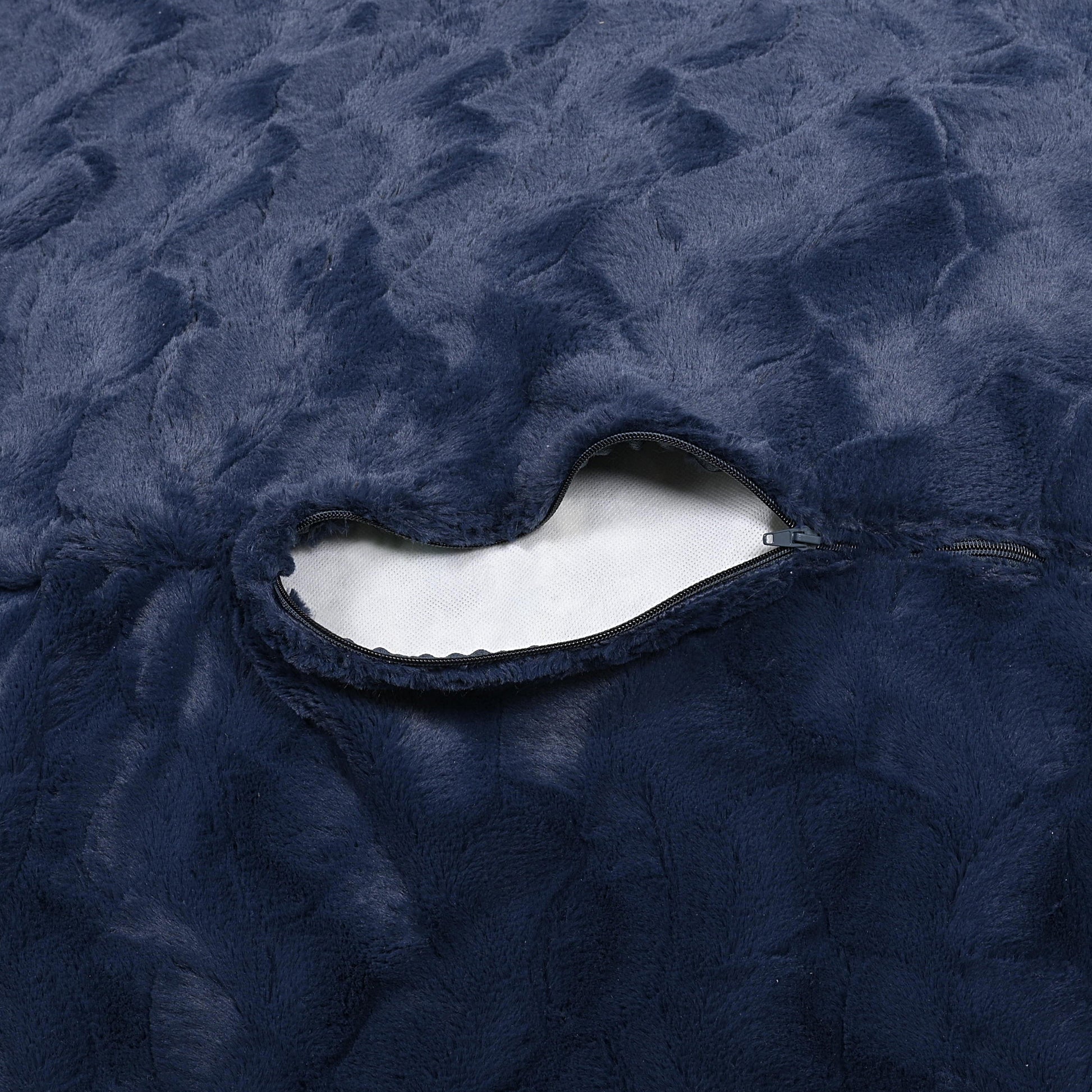 Faux Fur Bean Bag Chair, Navy 5Ft Cozy And Stretchable Fabric Lounger For Children And Adults With Easy Clean Cover, Comfortable Faux Fur Seating For Bedrooms, Filled With Shredded And Memory Foam. Navy Faux Fur