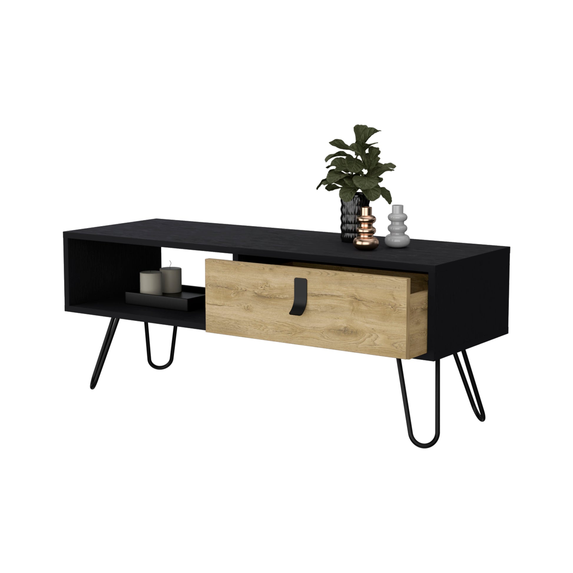 Kimball Coffee Table With Drawer And Hairpin Legs Multicolor Lockable Drawer Or Cabinet Primary Living Space Freestanding Pine Rectangular Coffee & End Tables Rectangular Particle Board Engineered Wood