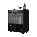 Minneapolis Bar Cart With Integrated 8 Bottle Rack, Glass Encased Cabinet And Aluminum Bar Top Freestanding 5 Or More Spaces Black Primary Living Space Open Storage Space Modern Pine Particle Board Engineered Wood
